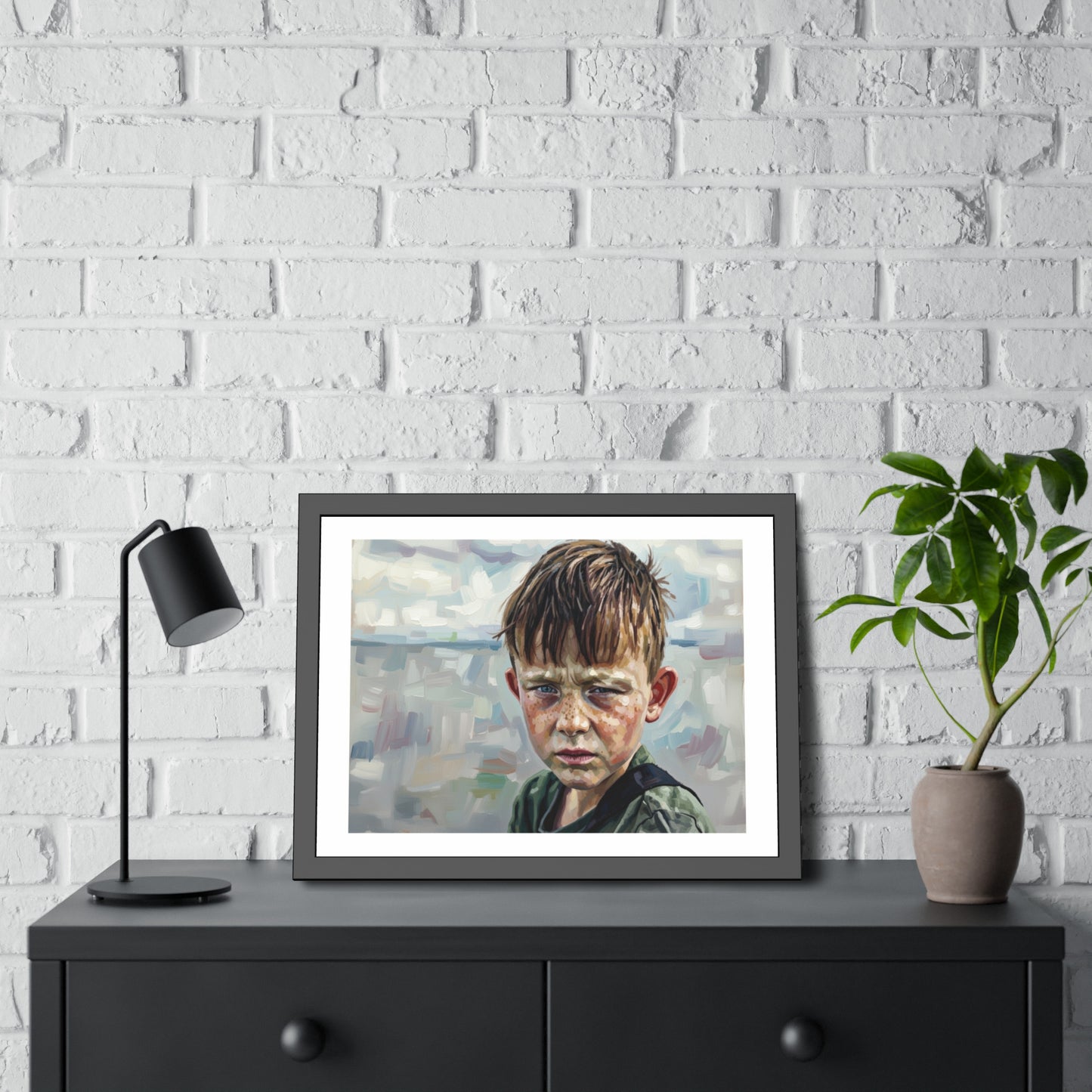 Framed Poster — Weathered Boy Portrait Art Print