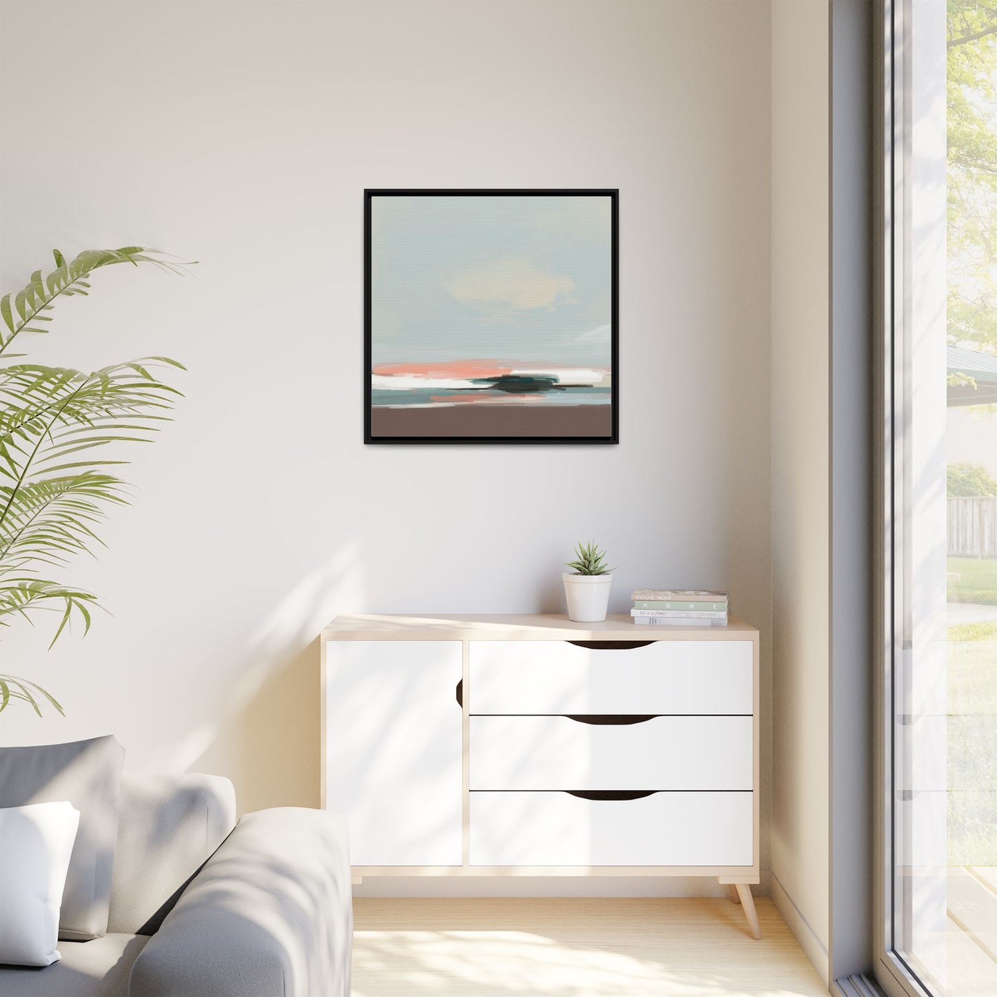 Framed Matte Canvas Print — Soft Coastal Abstract Landscape