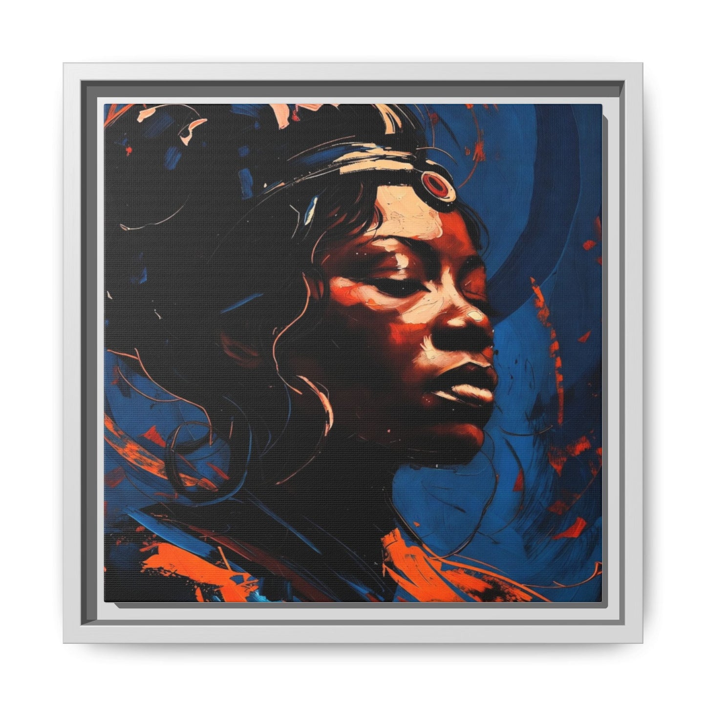 Framed Matte Canvas Art - Vibrant Portrait of a Black Woman (Multi-Color)