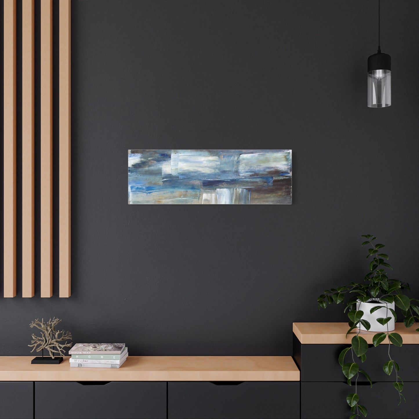 Abstract Blue Waterfall Matte Canvas Wall Art, Stretched 1.25"