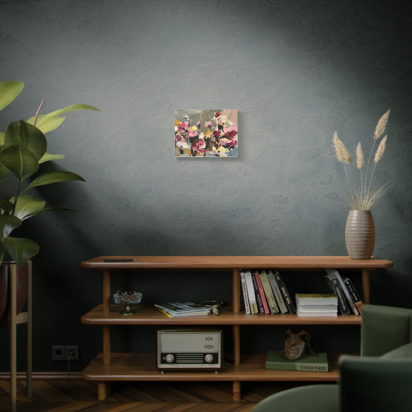 Floral Abstract Canvas Wall Art — Pink & Yellow Bloom Stretched Matte Print