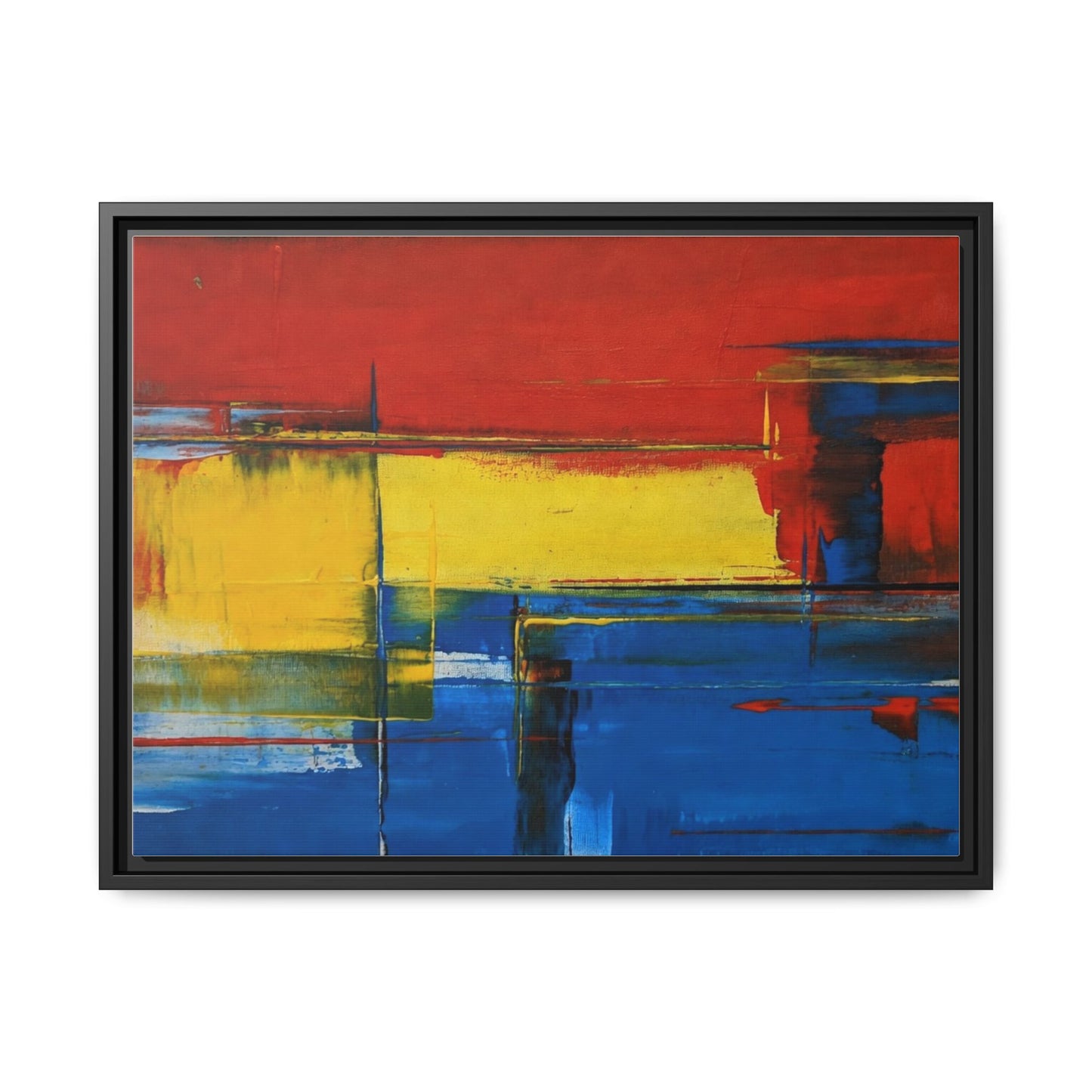 Abstract Color Block Matte Canvas Framed Wall Art — Modern Red Yellow Blue Painting