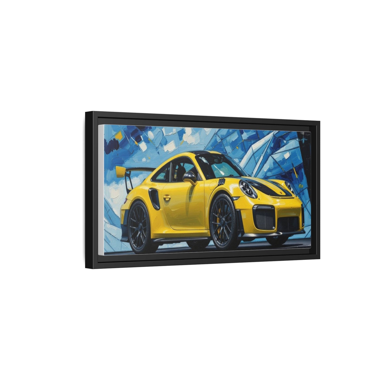 Yellow Porsche Sports Car Matte Framed Canvas – Modern Automotive Wall Art