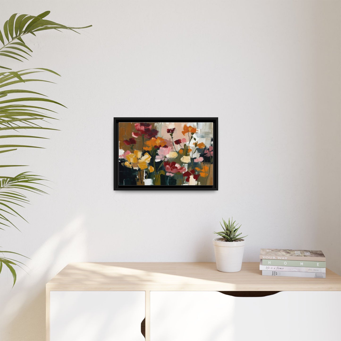 Framed Matte Canvas Floral Abstract Wall Art