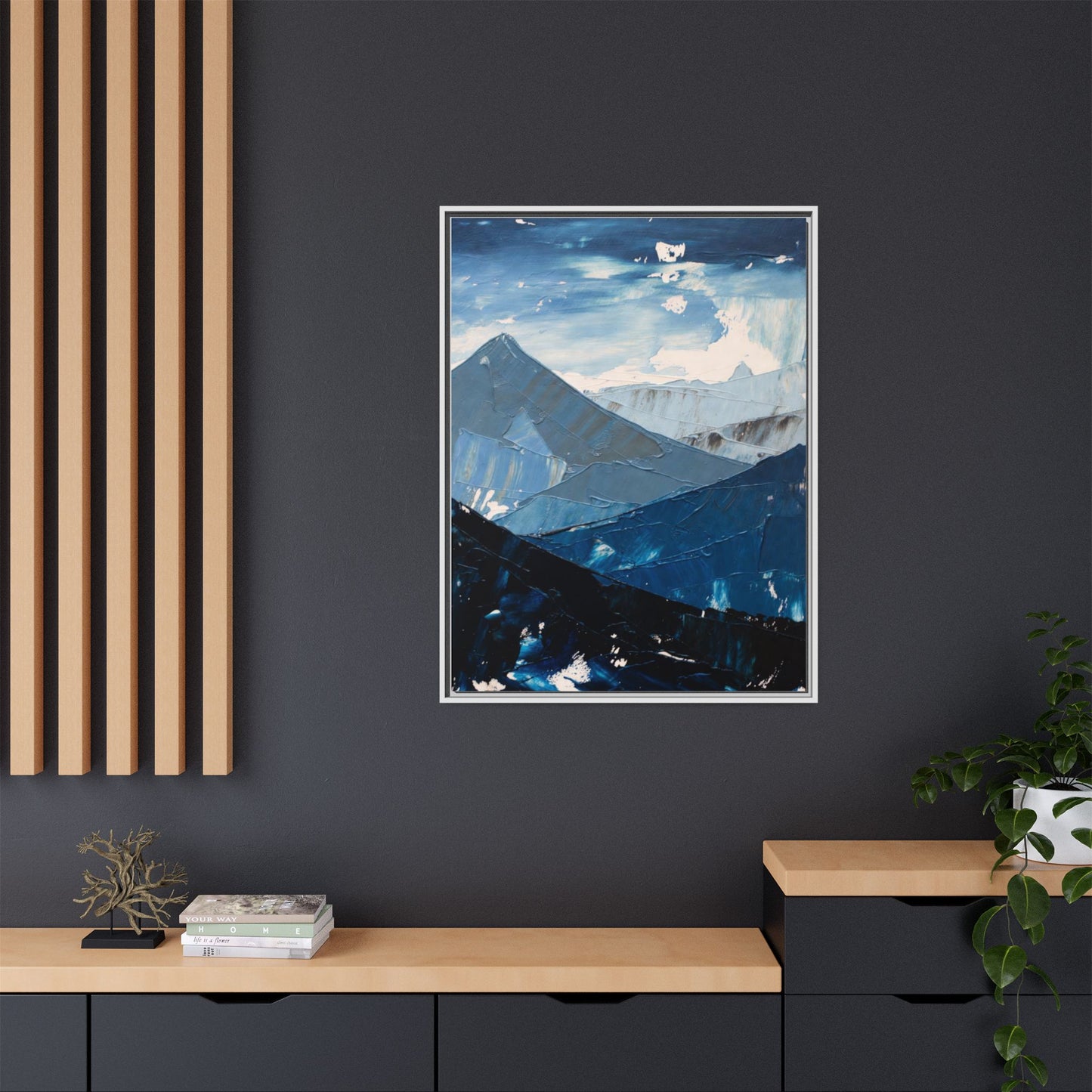 Blue Mountain Landscape Matte Canvas Framed | Abstract Mountain Wall Art