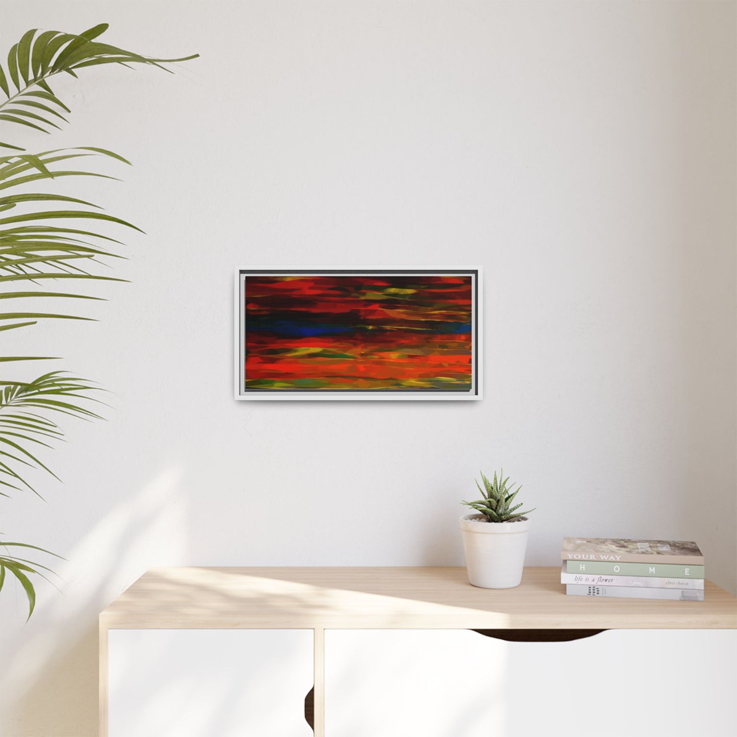 Abstract Multi-Color Matte Canvas Framed Wall Art — Bold Red & Blue Modern Painting