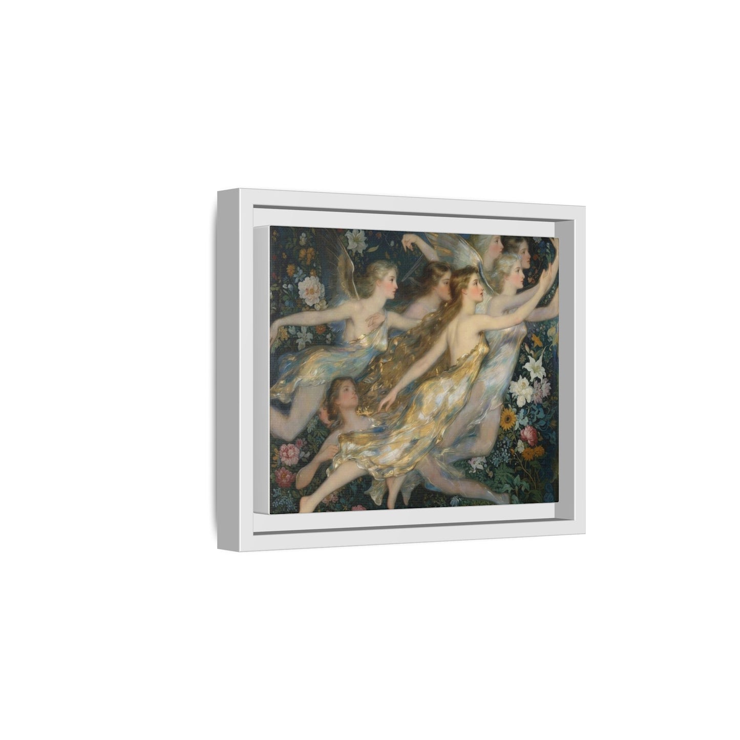 Framed Matte Canvas Wall Art — Vintage Fairies & Floral Painting