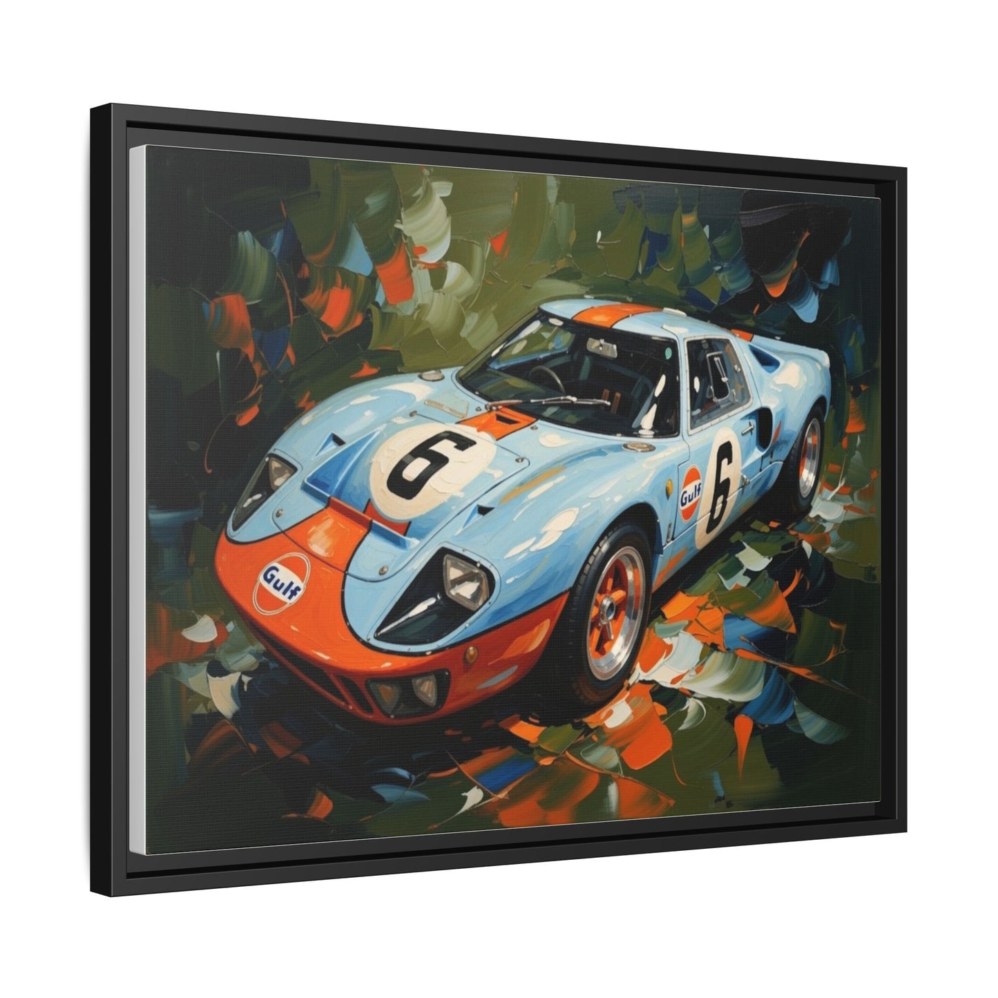 Gulf Racing GT40 Matte Framed Canvas — Vintage Sports Car Wall Art