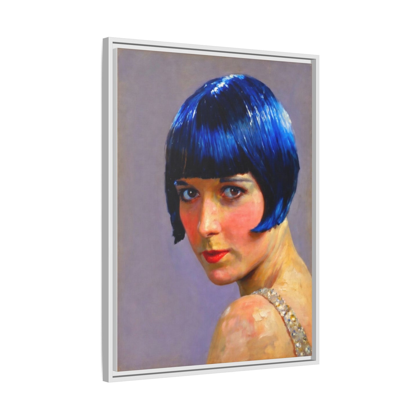 Framed Matte Canvas Art Print — Vintage Portrait with Blue Bob