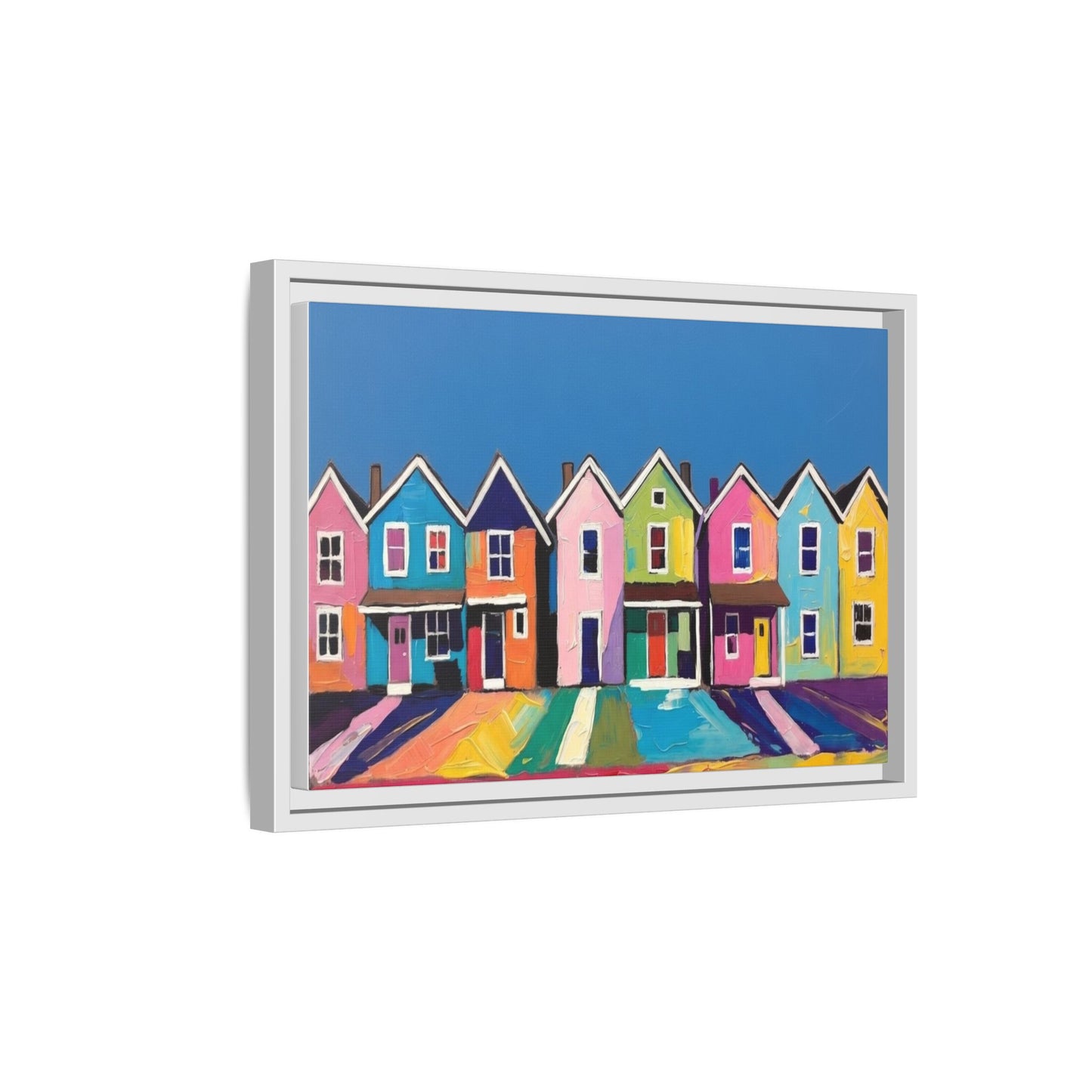 Colorful Beach Houses Matte Canvas Framed Wall Art