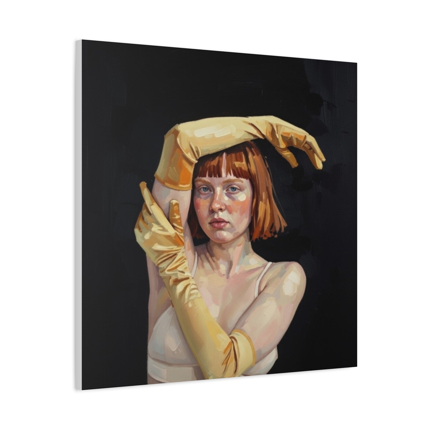 Contemporary Portrait Canvas — Redhead in Yellow Gloves Matte Stretched Art