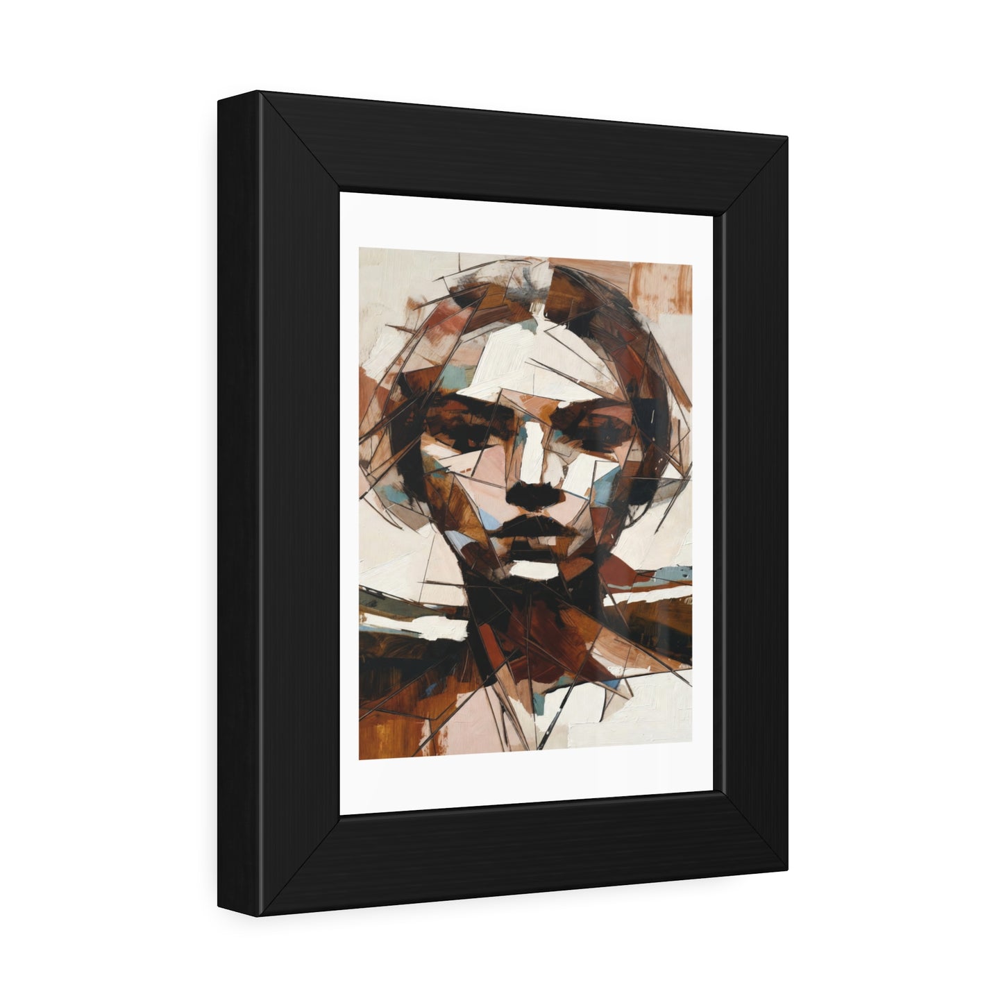 Abstract Cubist Portrait Framed Art Print — Modern Neutral Wall Decor