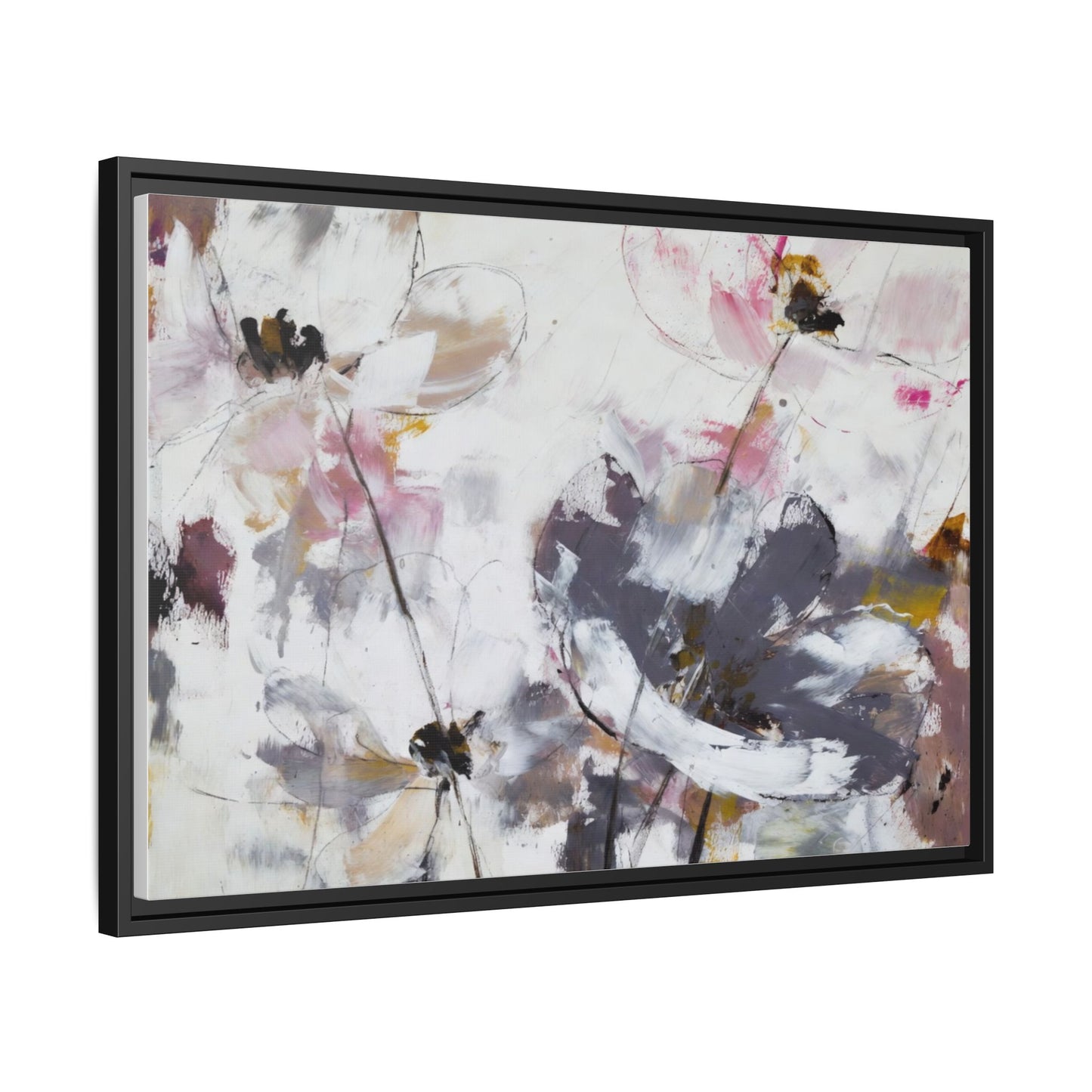 Abstract Floral Matte Canvas Framed Wall Art — Soft Watercolor Blooms