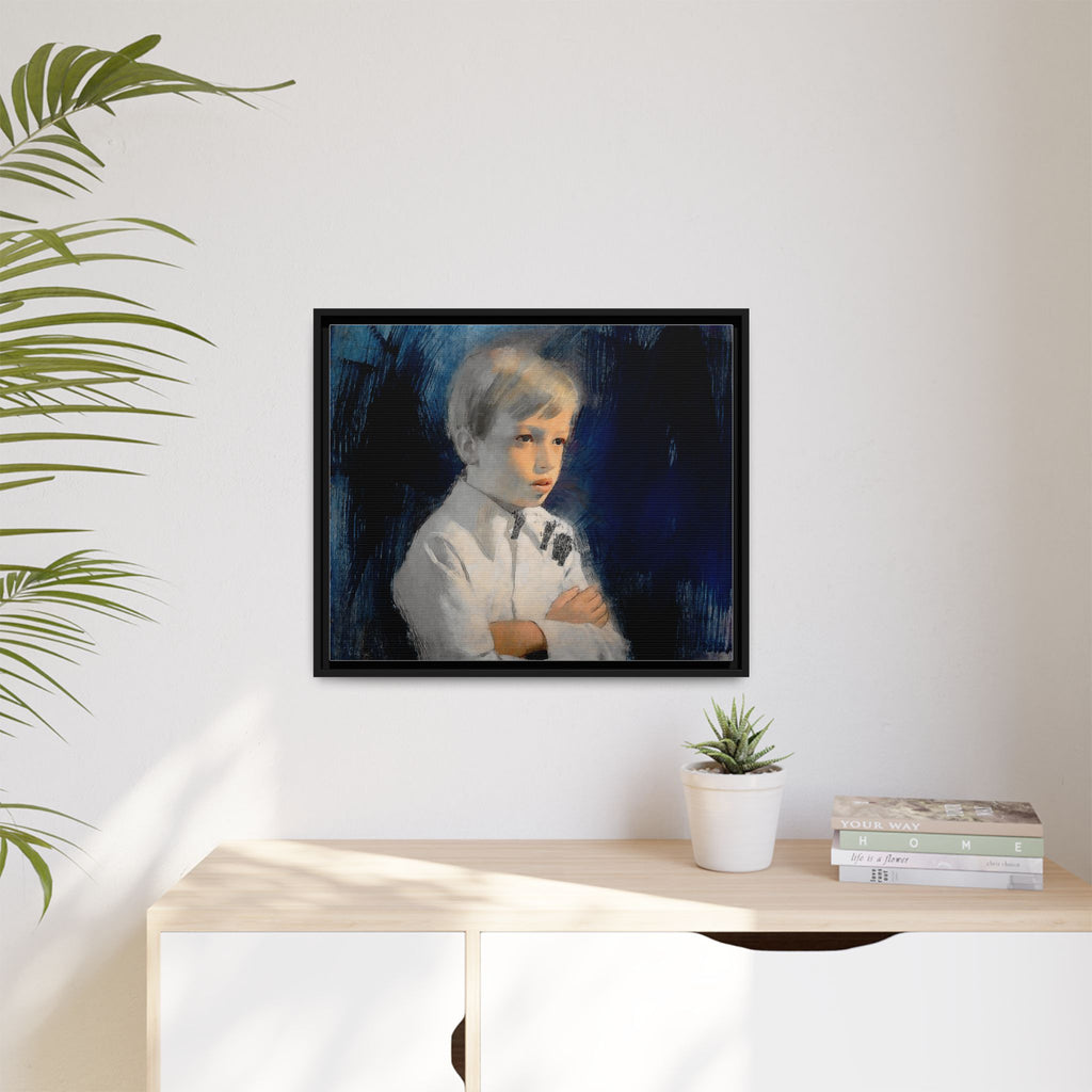 Painting of boy by Unknown Artist Framed Matte Canvas Wall Art Print