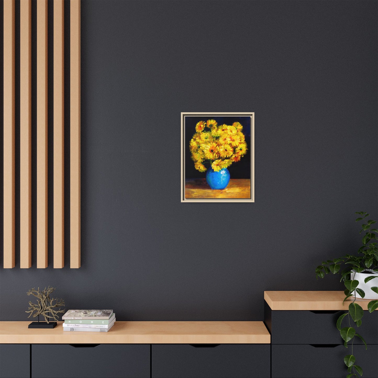 Yellow Daisy Bouquet Matte Canvas Framed Wall Art