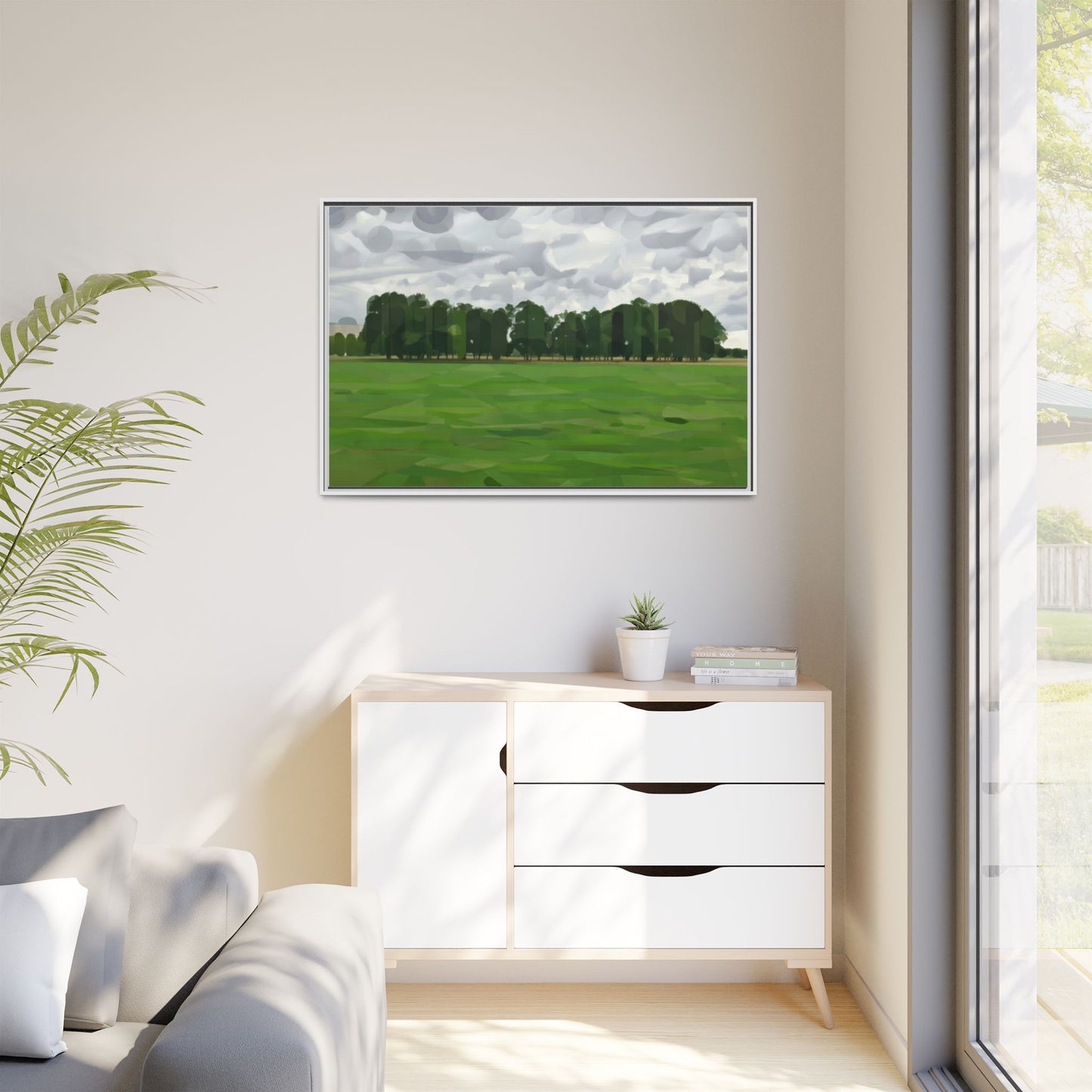 Framed Matte Canvas Print — Minimalist Green Landscape Art