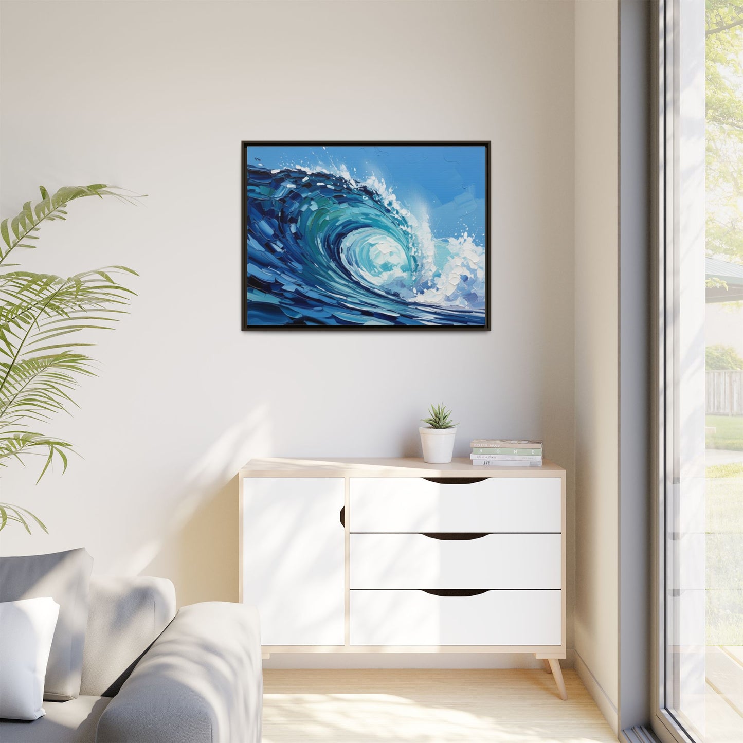 Framed Matte Canvas Wave Art — Blue Ocean Surf Wall Decor