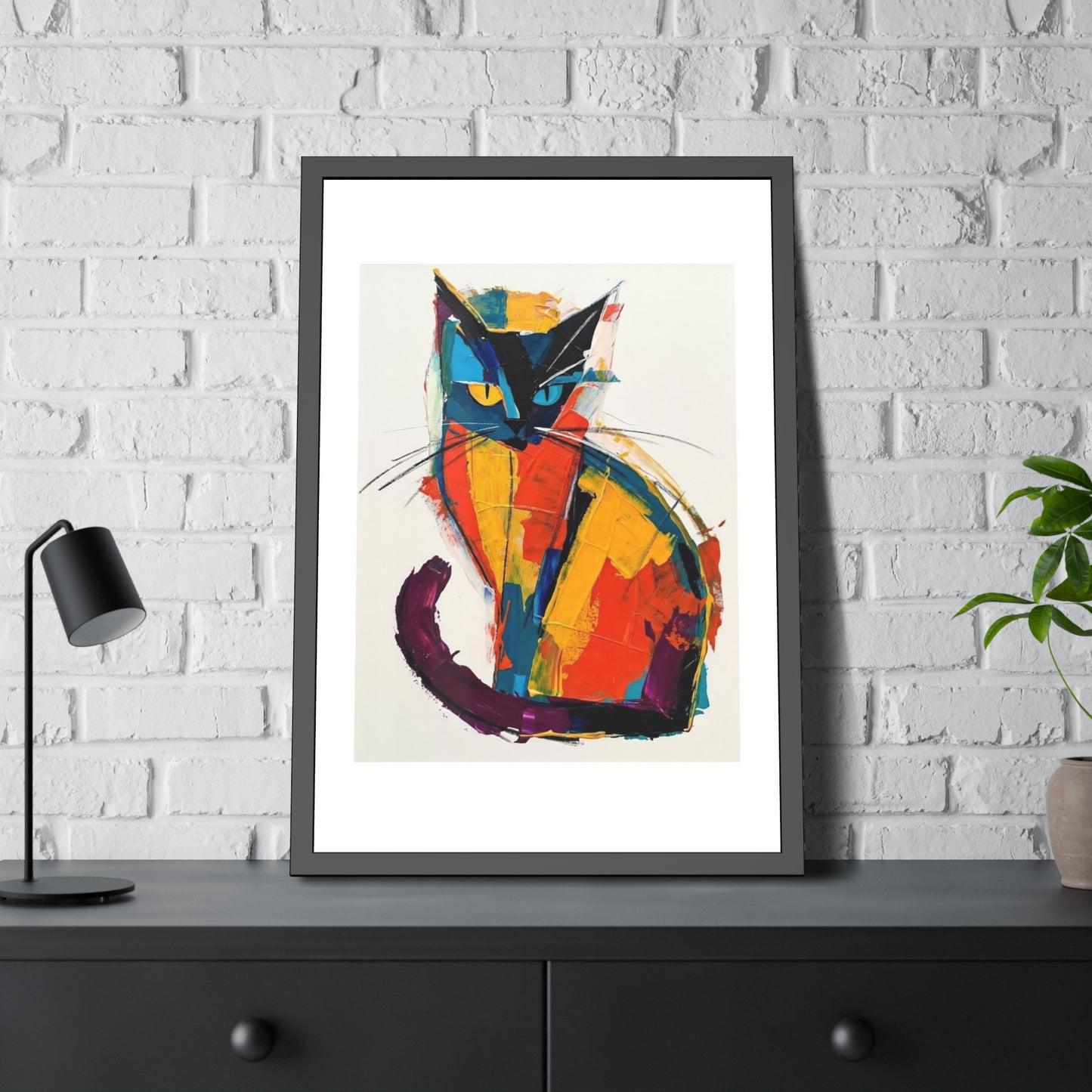 Colorful Abstract Cat Framed Poster