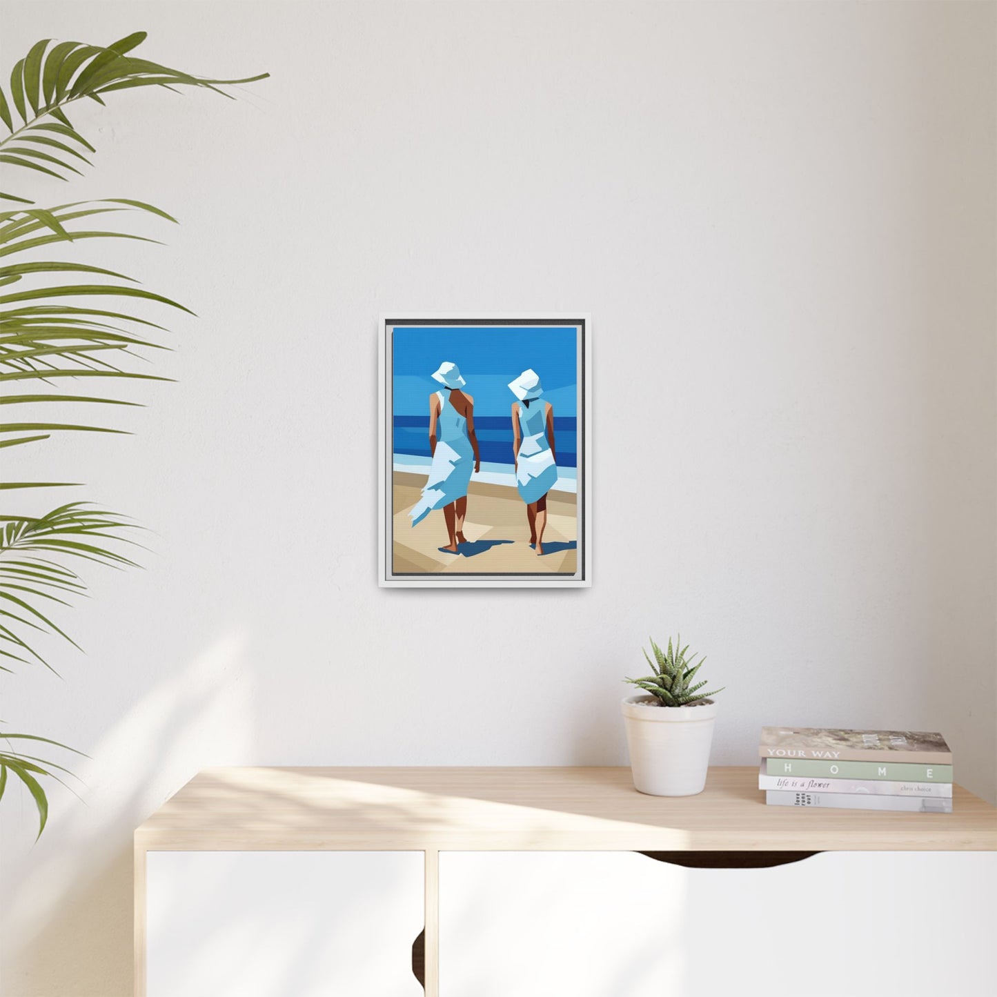 Seaside Stroll Matte Canvas Framed Print — Coastal Beach Art