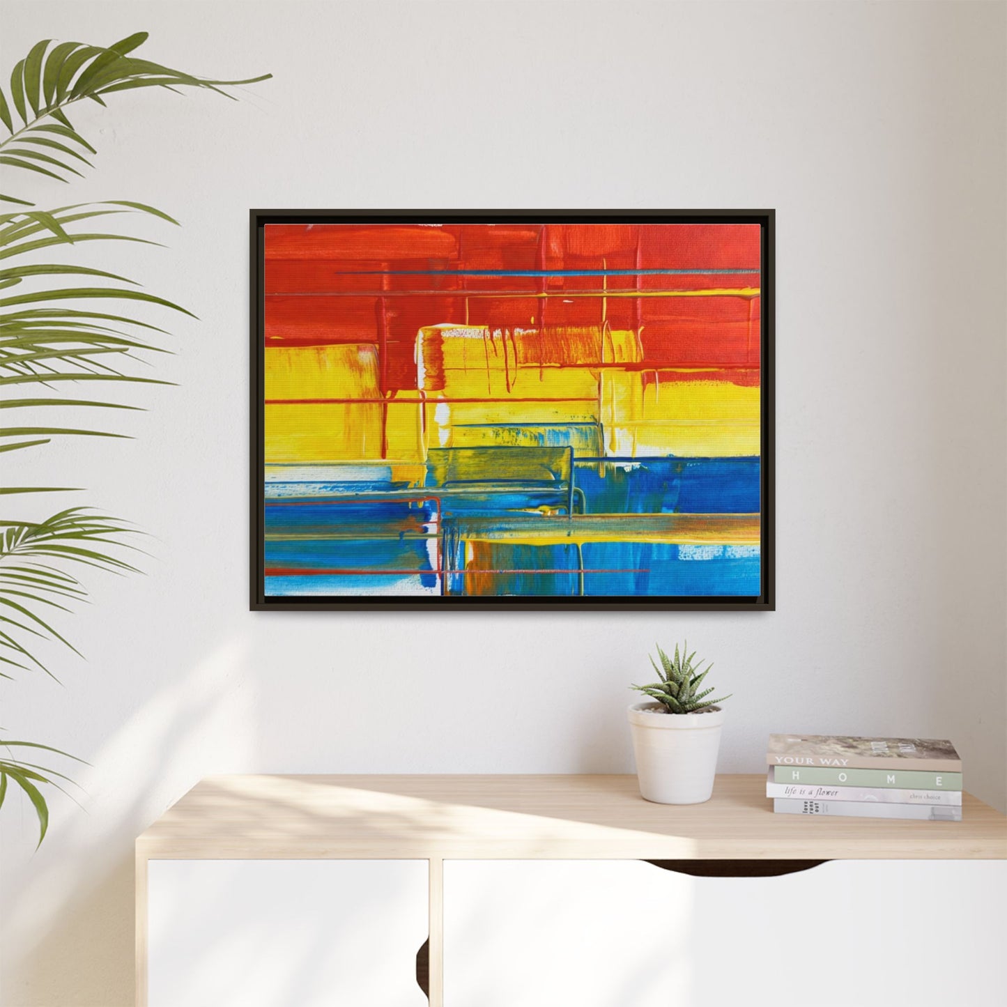 Abstract Multi-Color Framed Canvas Art — Modern Geometric Wall Decor