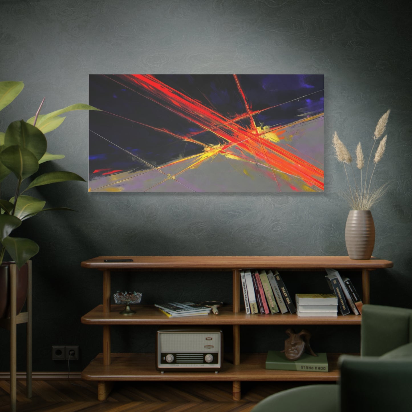 Abstract Red Streaks Matte Canvas Print — Modern Geometric Wall Art