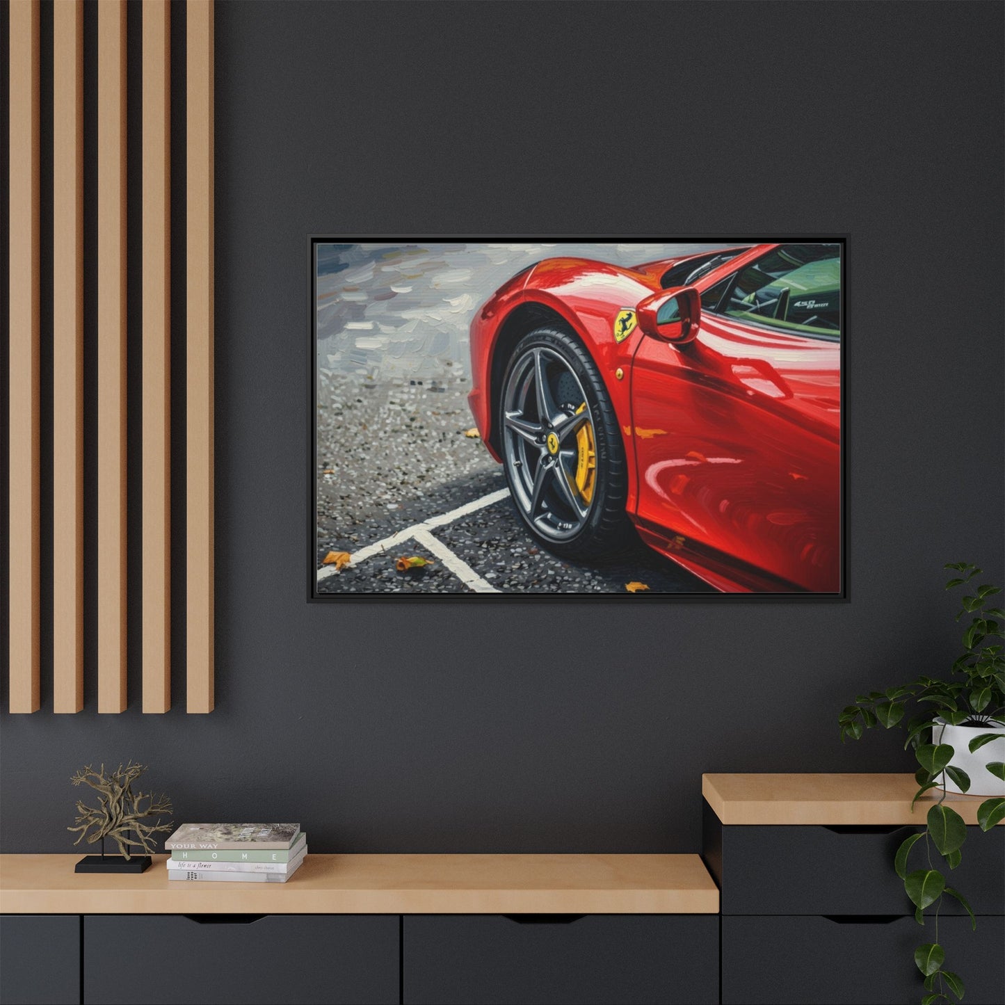 Framed Matte Canvas: Red Sports Car Close-Up Art Print