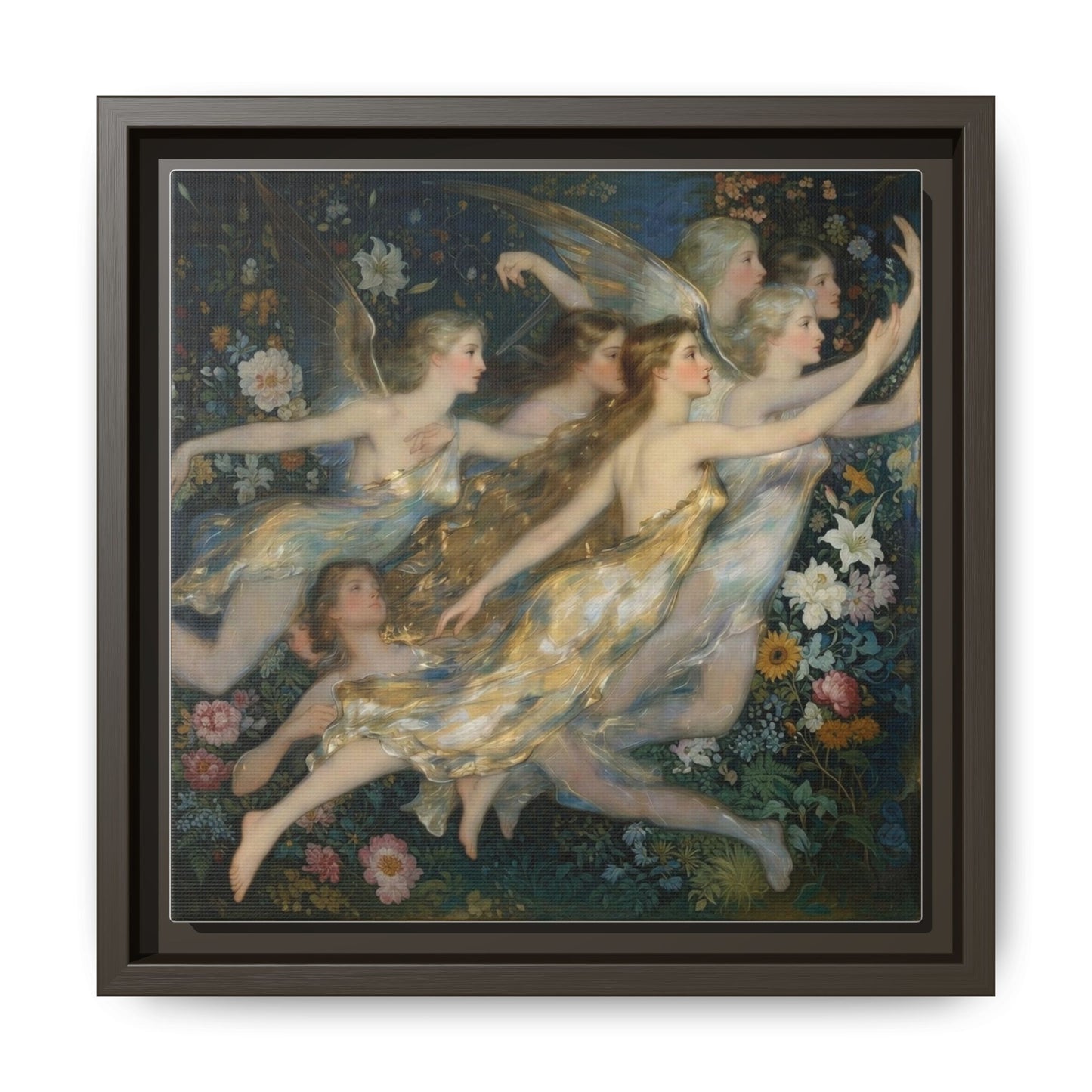 Framed Matte Canvas Wall Art — Vintage Fairies & Floral Painting