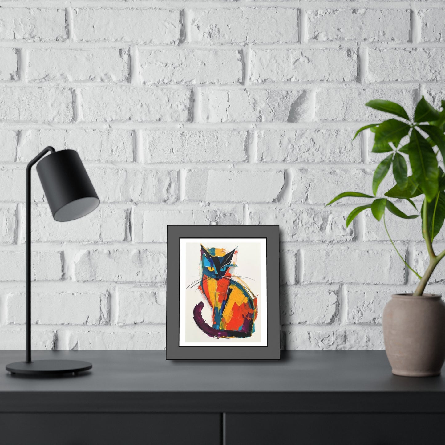 Colorful Abstract Cat Framed Poster