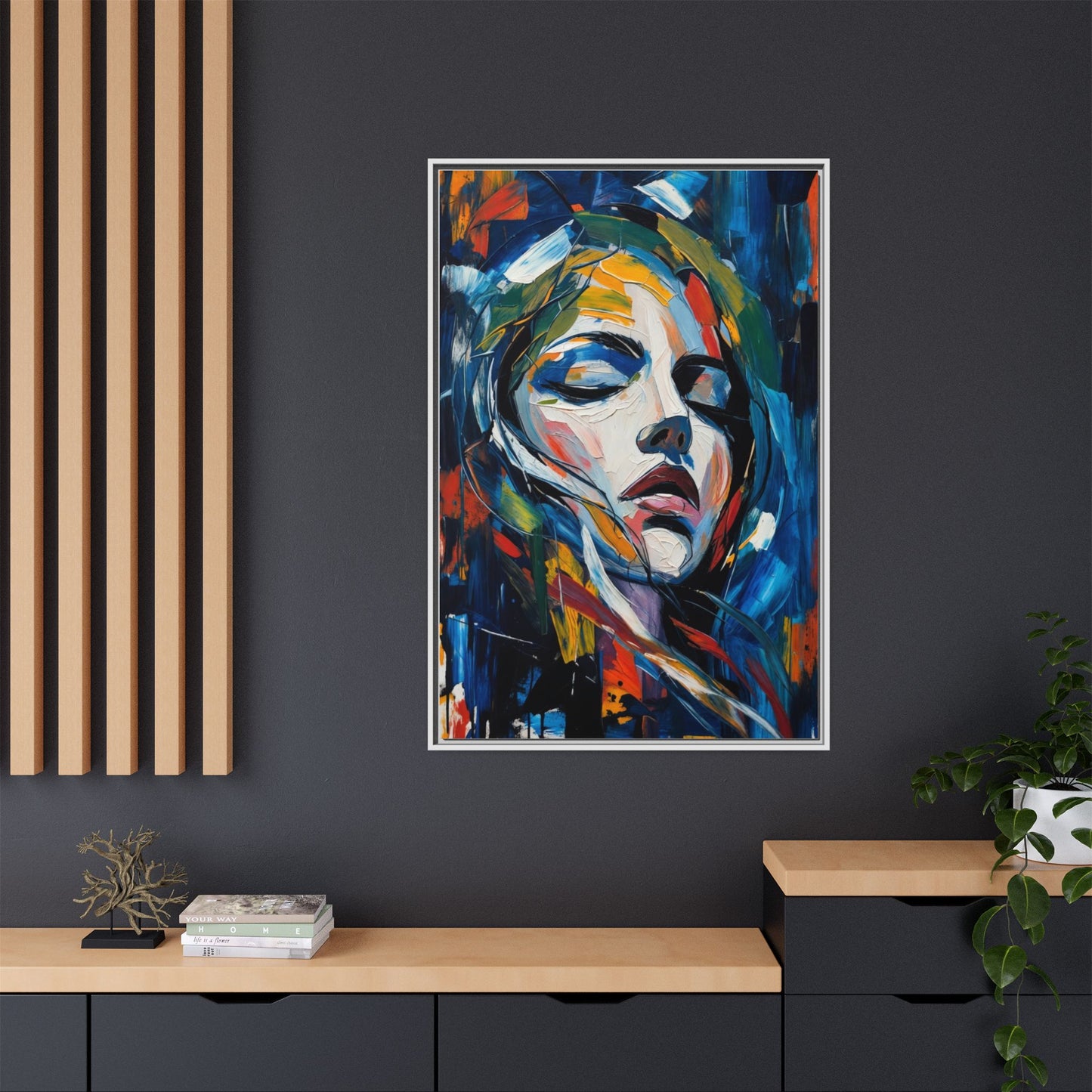 Abstract Colorful Woman Portrait — Framed Matte Canvas Wall Art