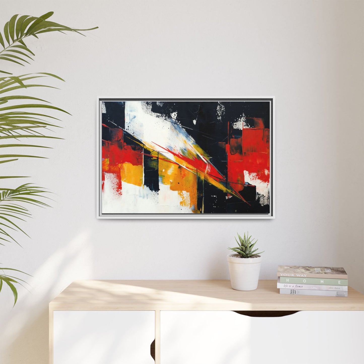Abstract Red & Black Framed Canvas Print — Modern Geometric Wall Art