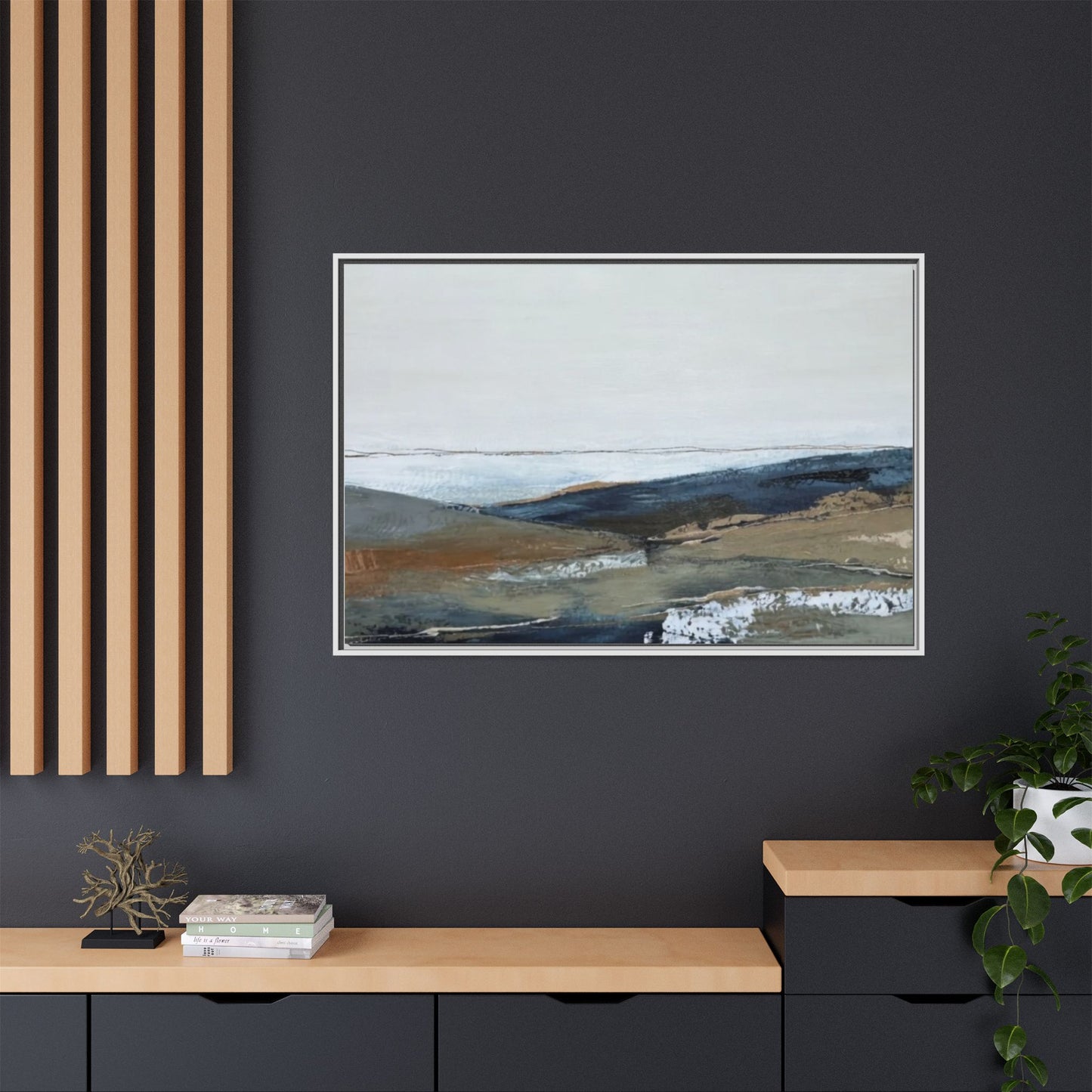 Framed Matte Canvas Wall Art — Serene Coastal Abstract Landscape