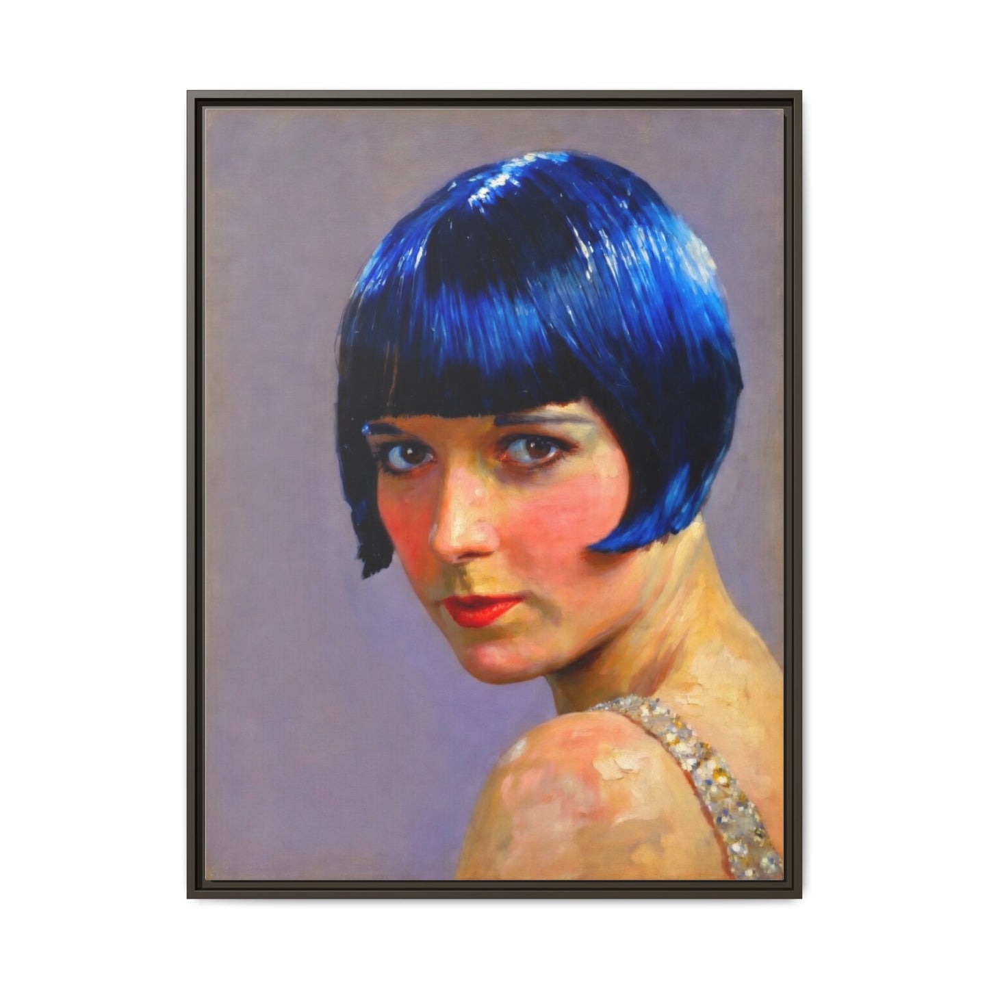 Framed Matte Canvas Art Print — Vintage Portrait with Blue Bob