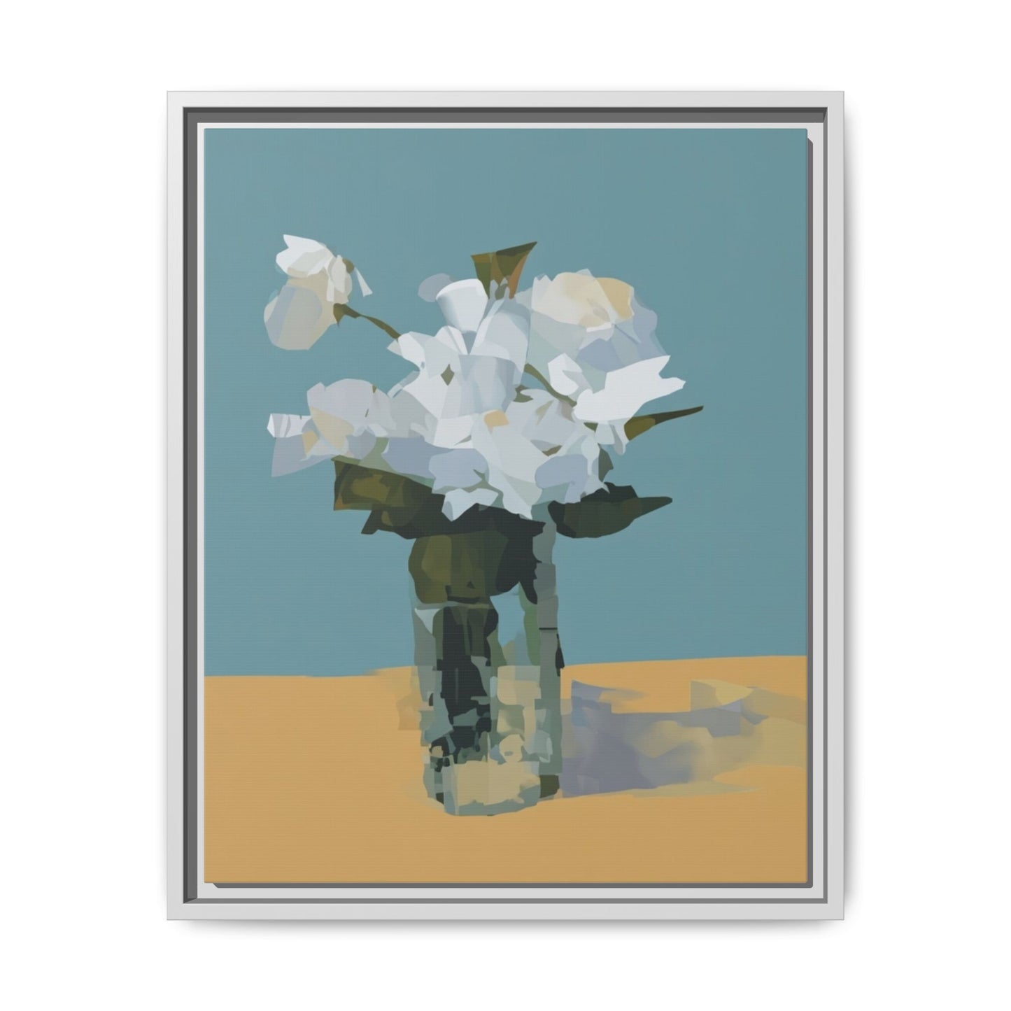 Framed Floral Still Life Canvas Art — Modern White Bouquet Wall Art