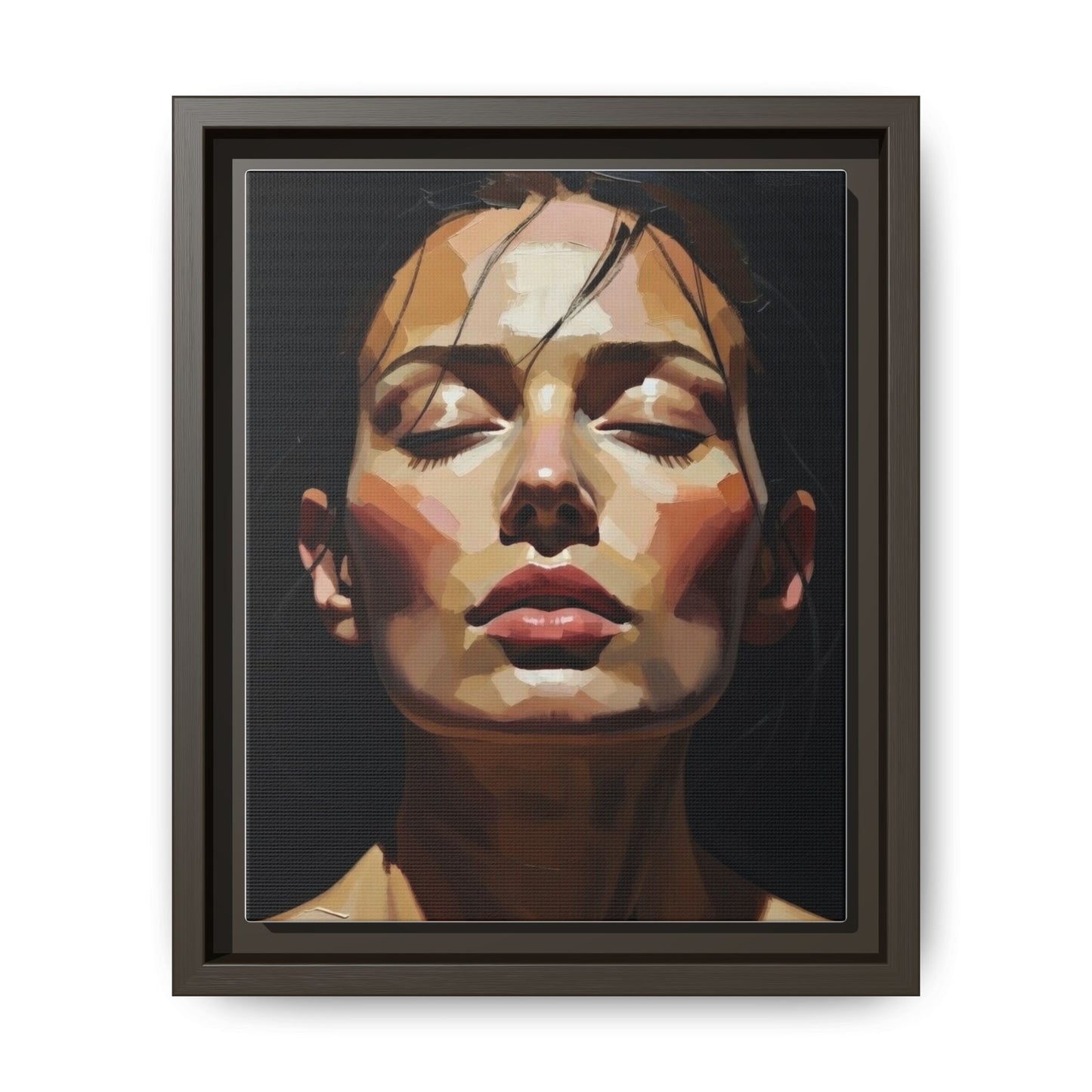 Framed Matte Canvas Portrait – Woman with Eyes Closed (Multi‑Color)
