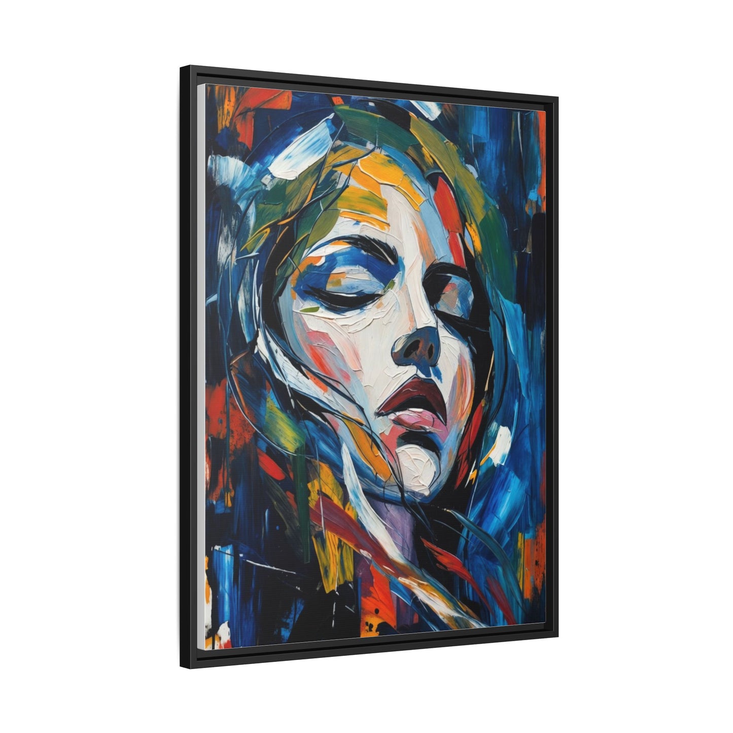 Abstract Colorful Woman Portrait — Framed Matte Canvas Wall Art