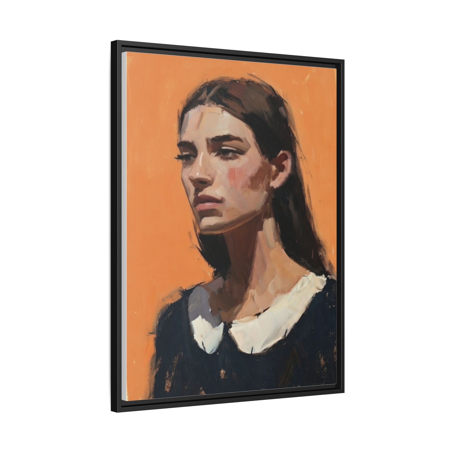 Framed Matte Canvas Portrait Art — Modern Figurative Painting on Orange