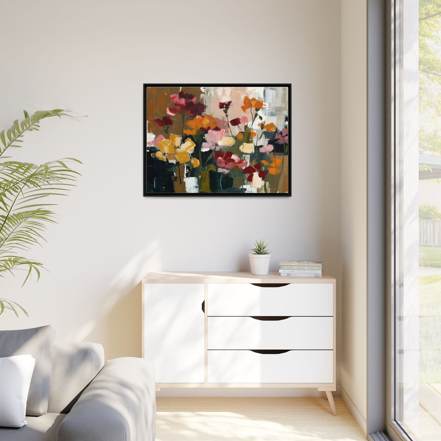 Framed Matte Canvas Floral Abstract Wall Art