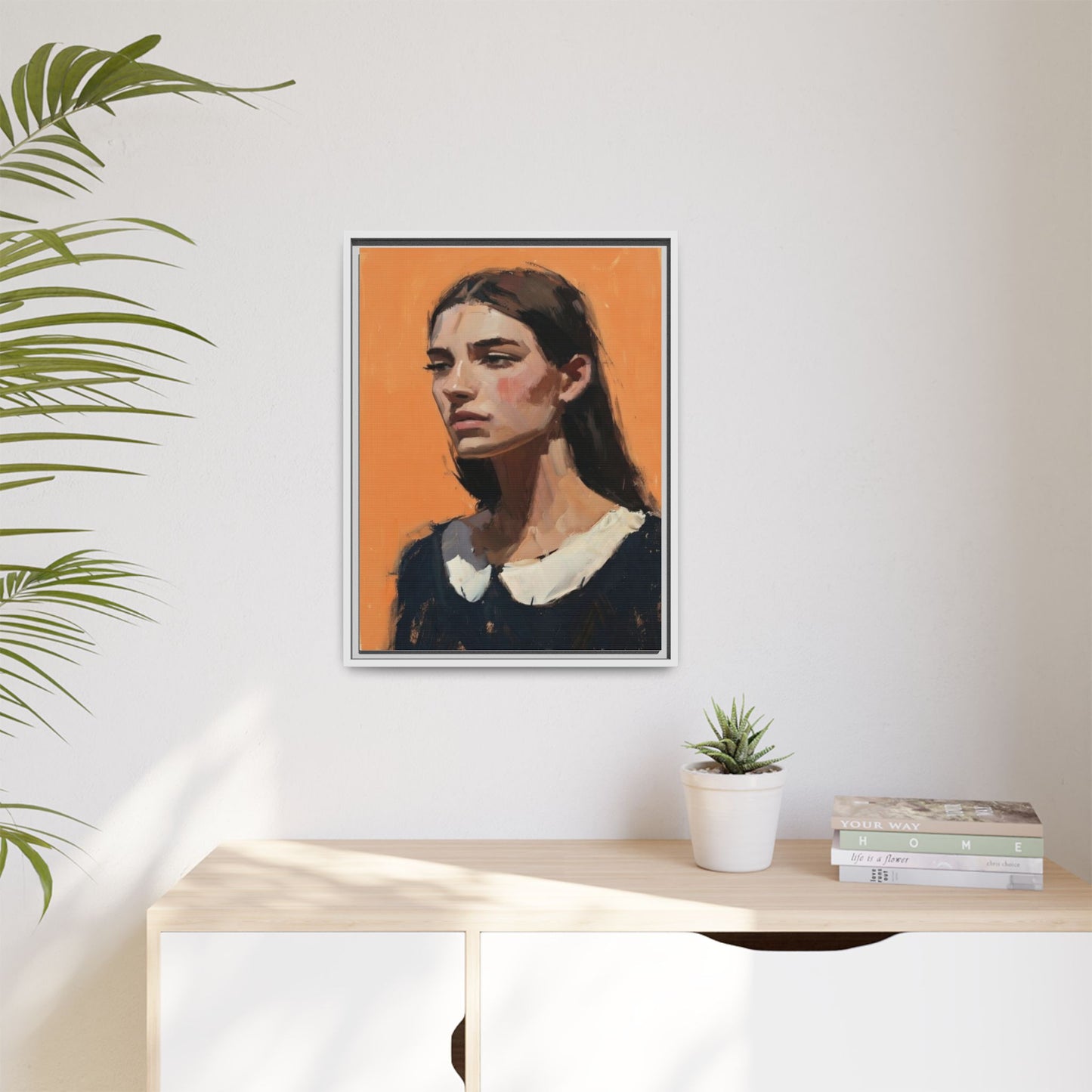 Framed Matte Canvas Portrait Art — Modern Figurative Painting on Orange