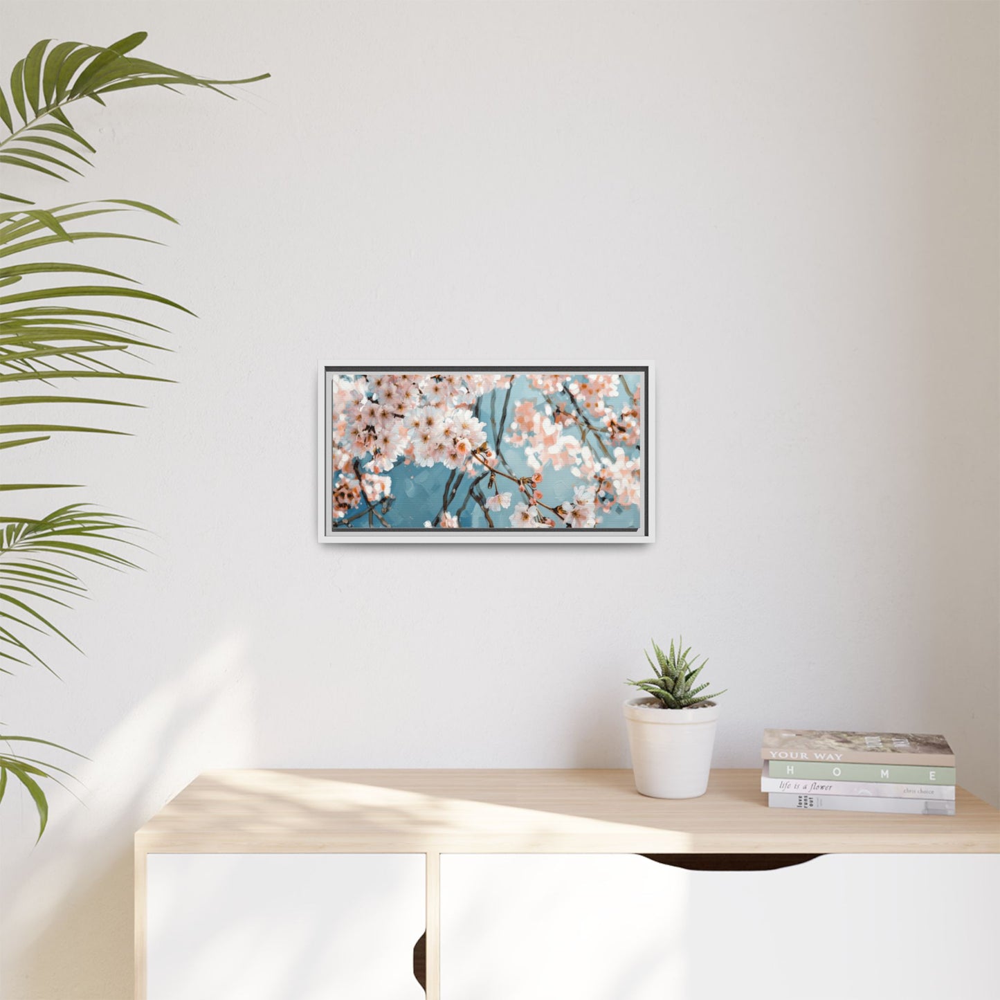 Framed Cherry Blossom Matte Canvas Print — Soft Pink Floral Wall Art