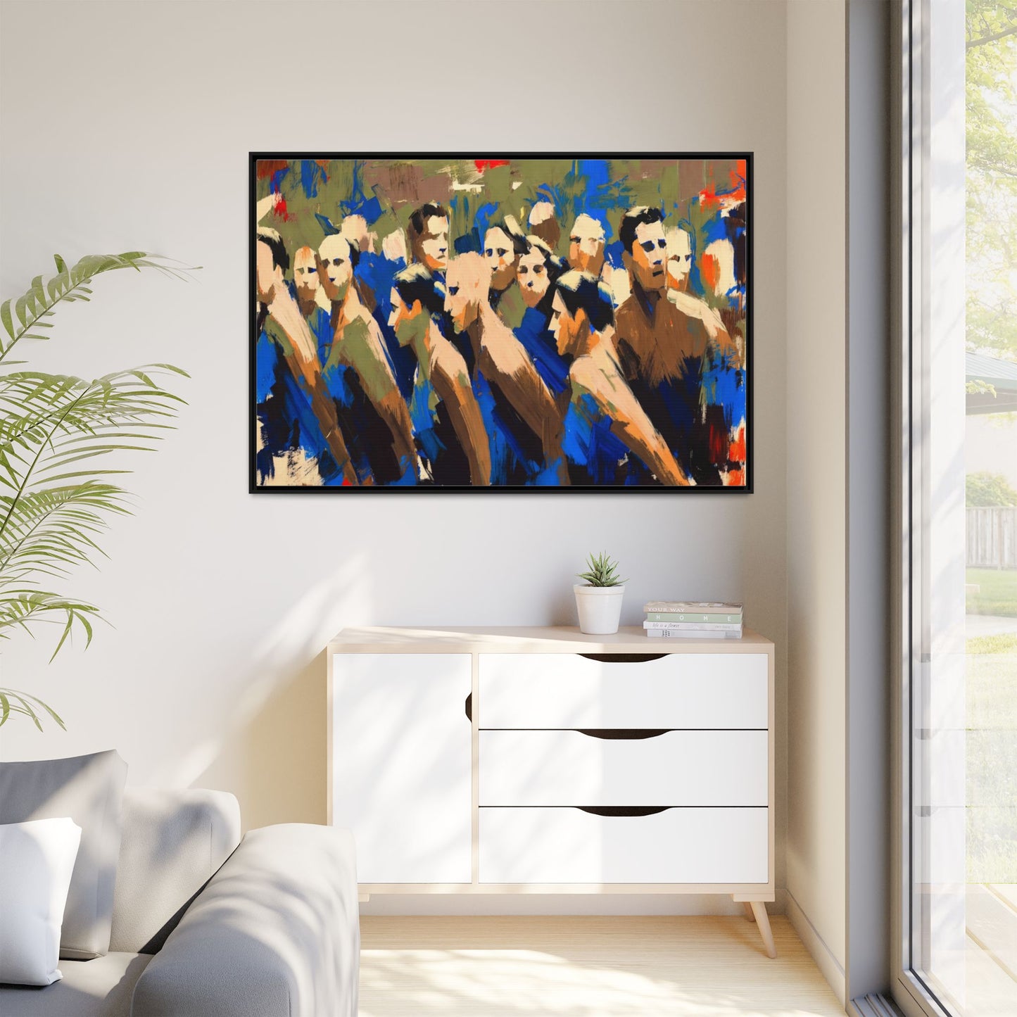 Abstract Crowd Matte Canvas Print — Framed Multi-Color Wall Art