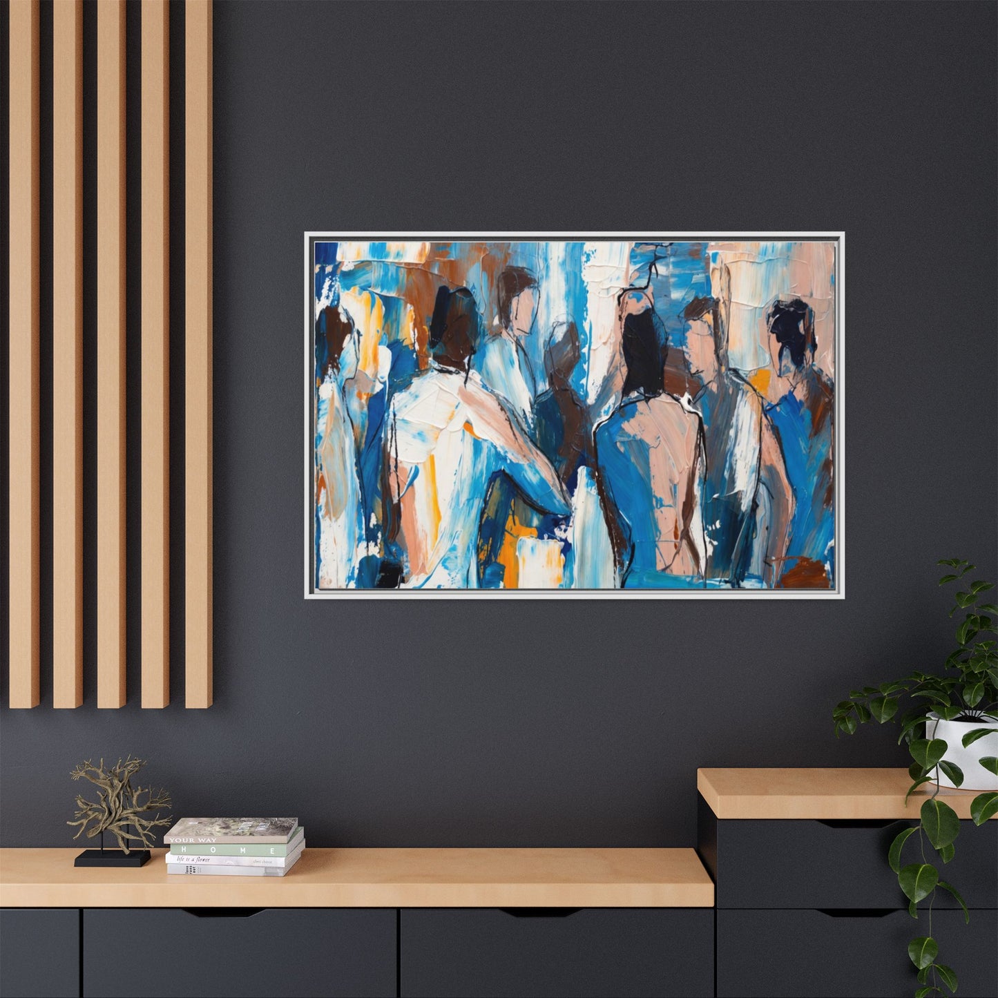 Abstract Coastal Figures Matte Canvas Framed Wall Art