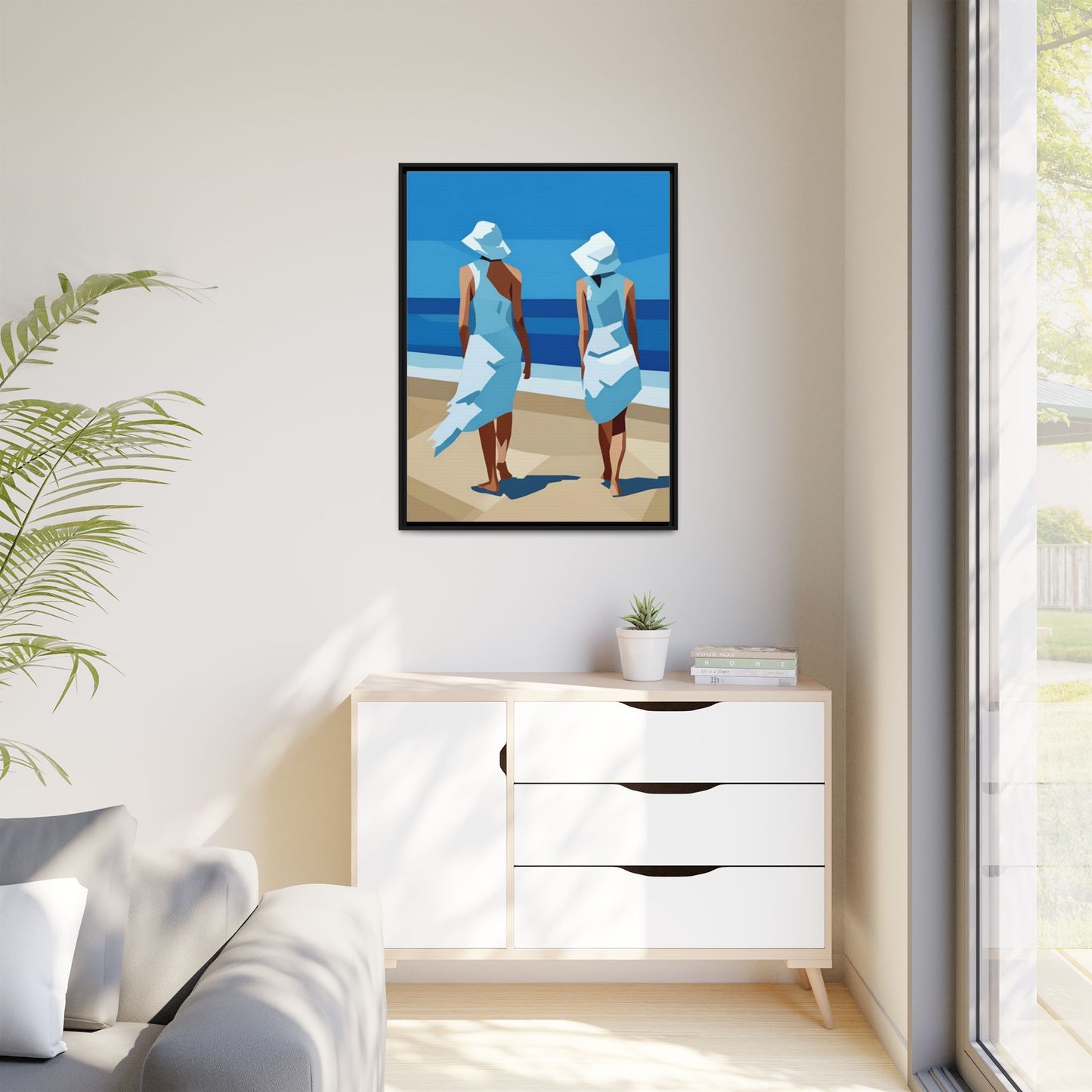 Seaside Stroll Matte Canvas Framed Print — Coastal Beach Art