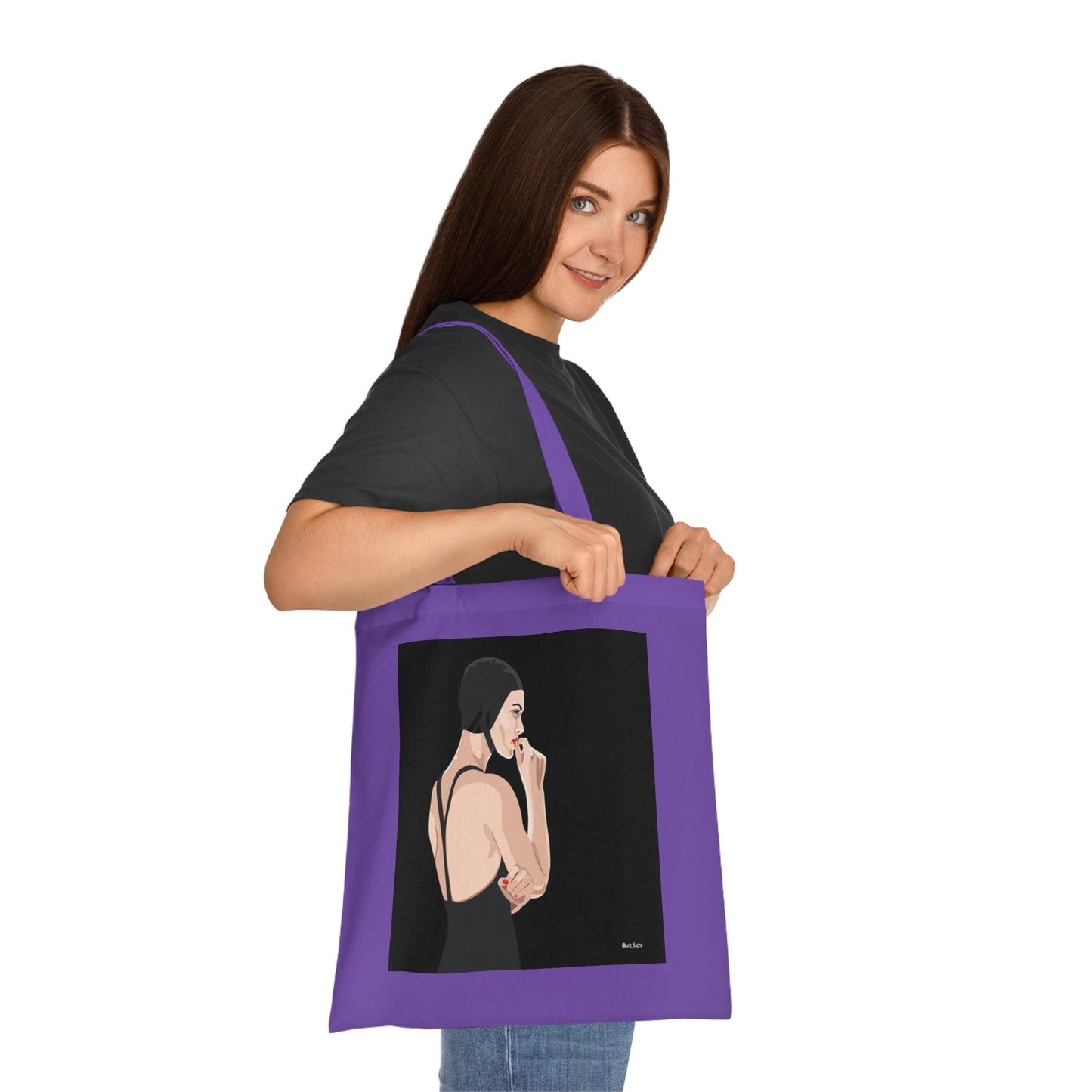 Minimalist Femme Portrait Cotton Tote — Chic Black-Back Illustration Tote Bag