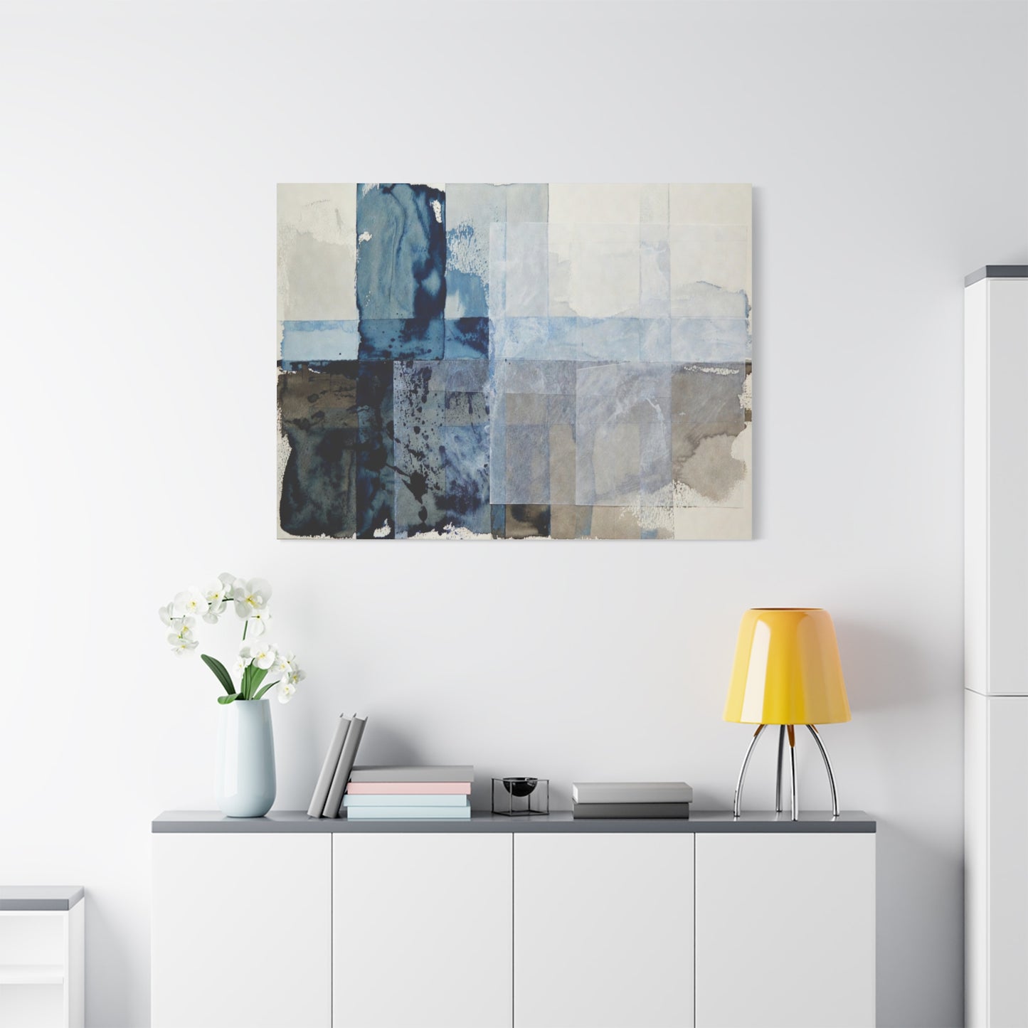 Abstract Blue Geometric Canvas Art — Stretched Matte Wall Decor