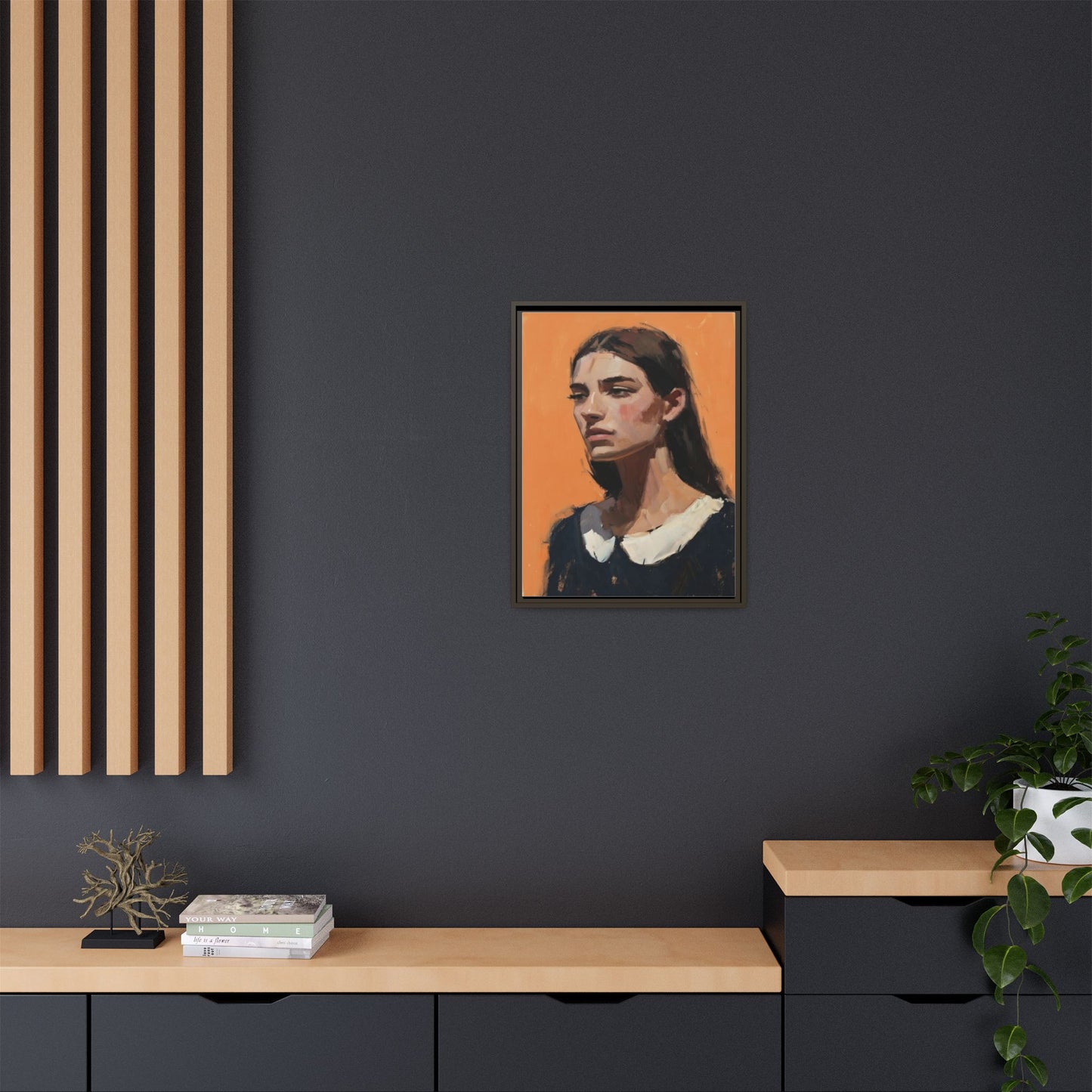 Framed Matte Canvas Portrait Art — Modern Figurative Painting on Orange