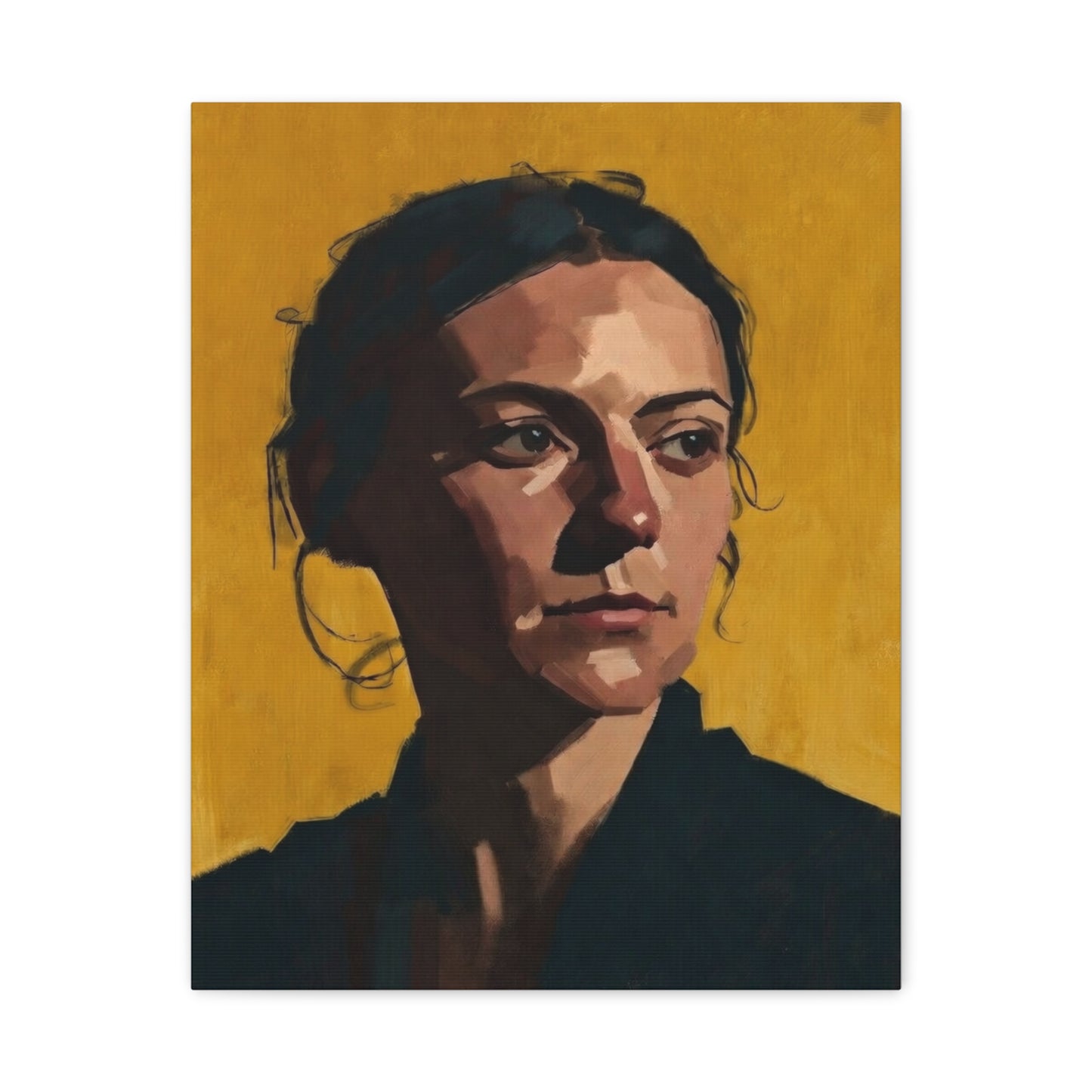 Portrait Painting Canvas Print — Moody Golden Female Portrait on Matte Stretched Canvas