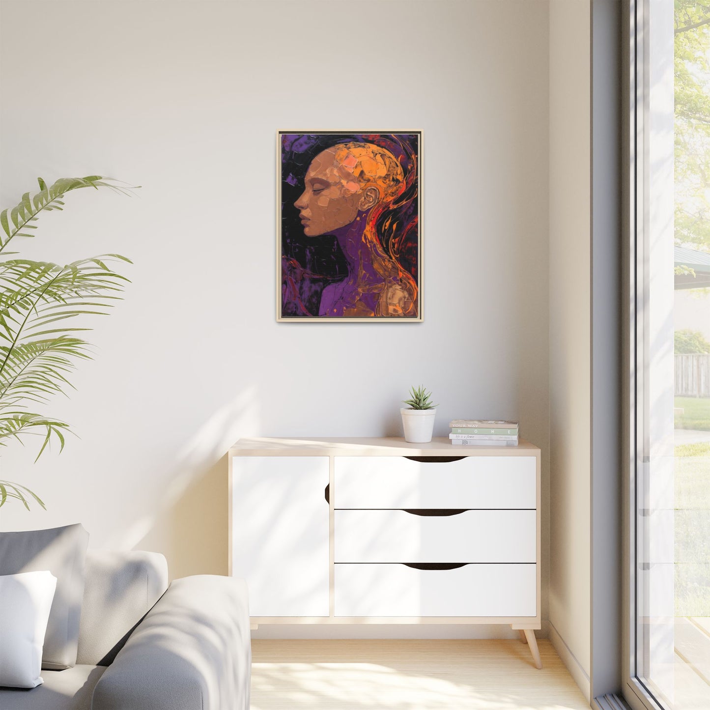 Abstract Profile Portrait Matte Framed Canvas — Multicolor Feminine Art Print
