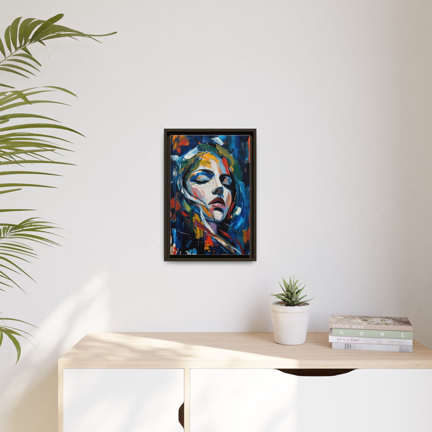 Abstract Colorful Woman Portrait — Framed Matte Canvas Wall Art