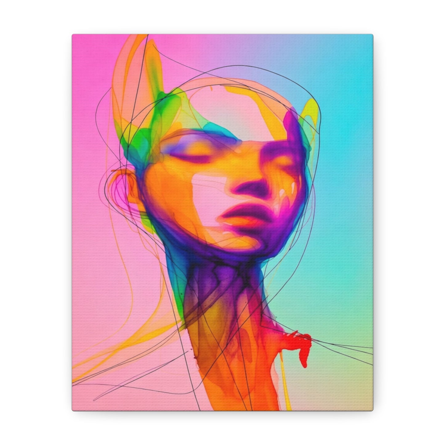Abstract Neon Portrait Matte Canvas Wall Art