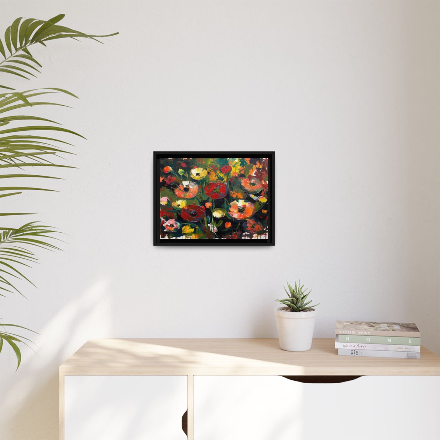 Framed Floral Canvas Print — Vibrant Abstract Poppies Wall Art